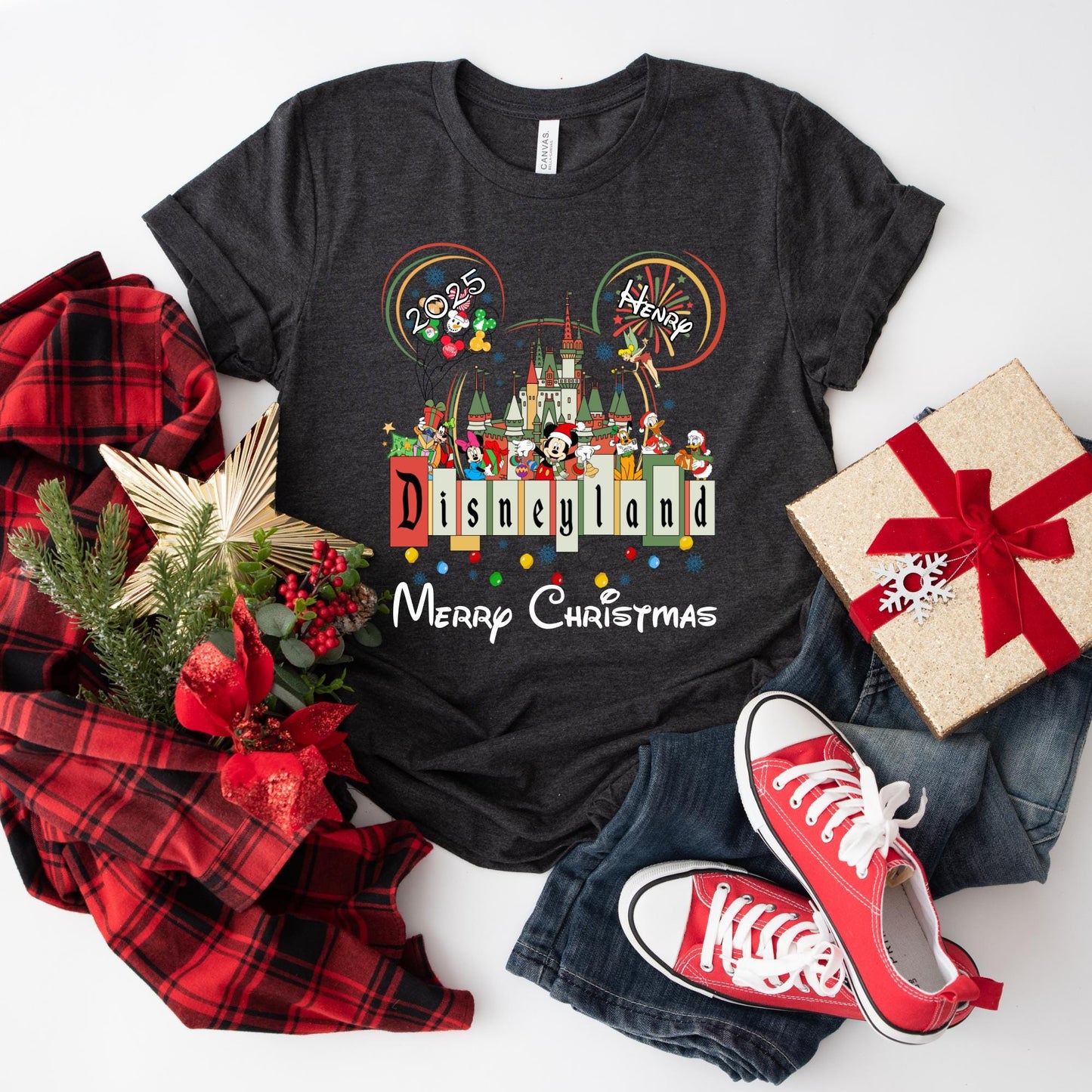 Custom Disney Christmas Shirt, Christmas Gift, Retro Disneyland Christmas T-shirt, Disneyland Shirt, Christmas Family Shirt
