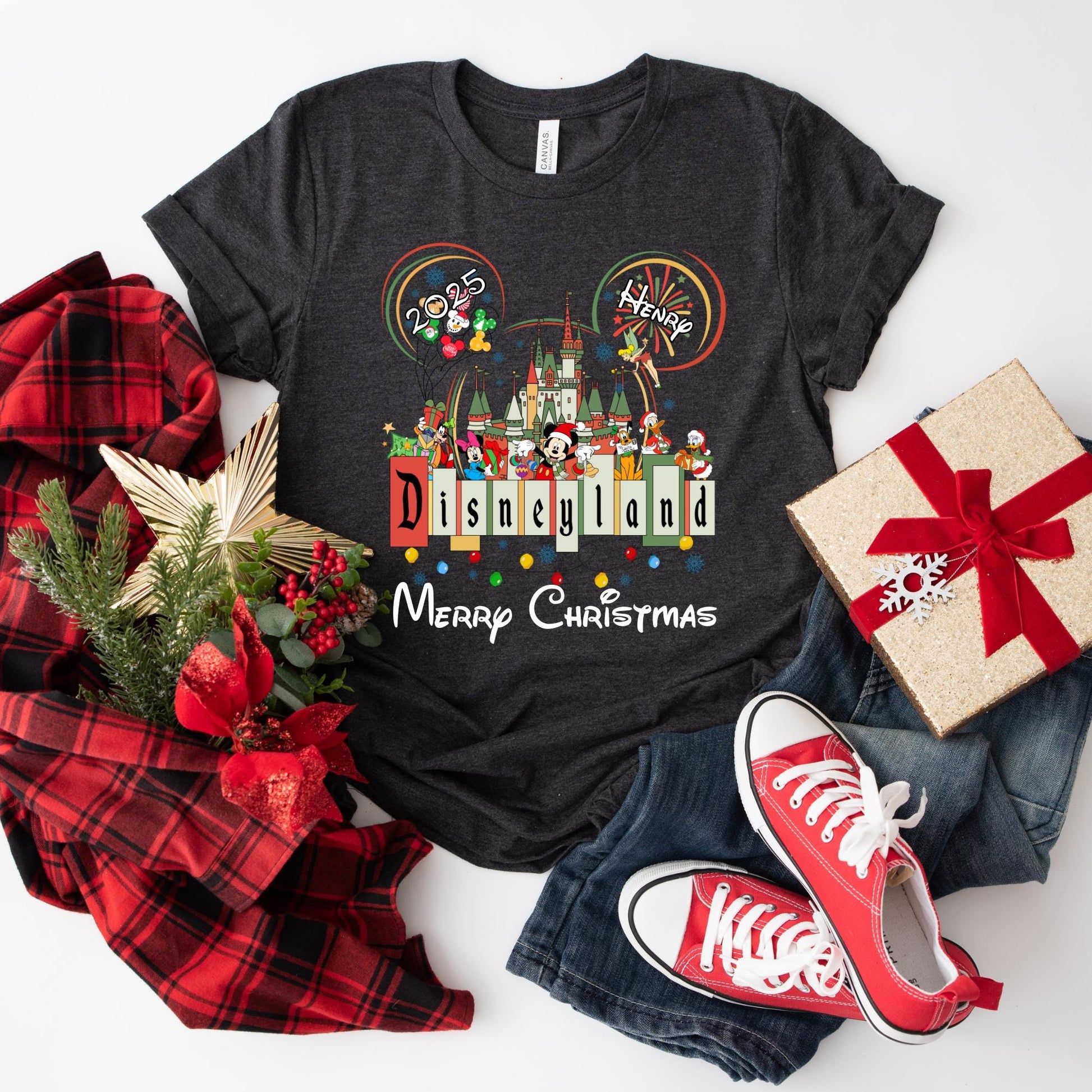 Custom Disney Christmas Shirt, Christmas Gift, Retro Disneyland Christmas T-shirt, Disneyland Shirt, Christmas Family Shirt