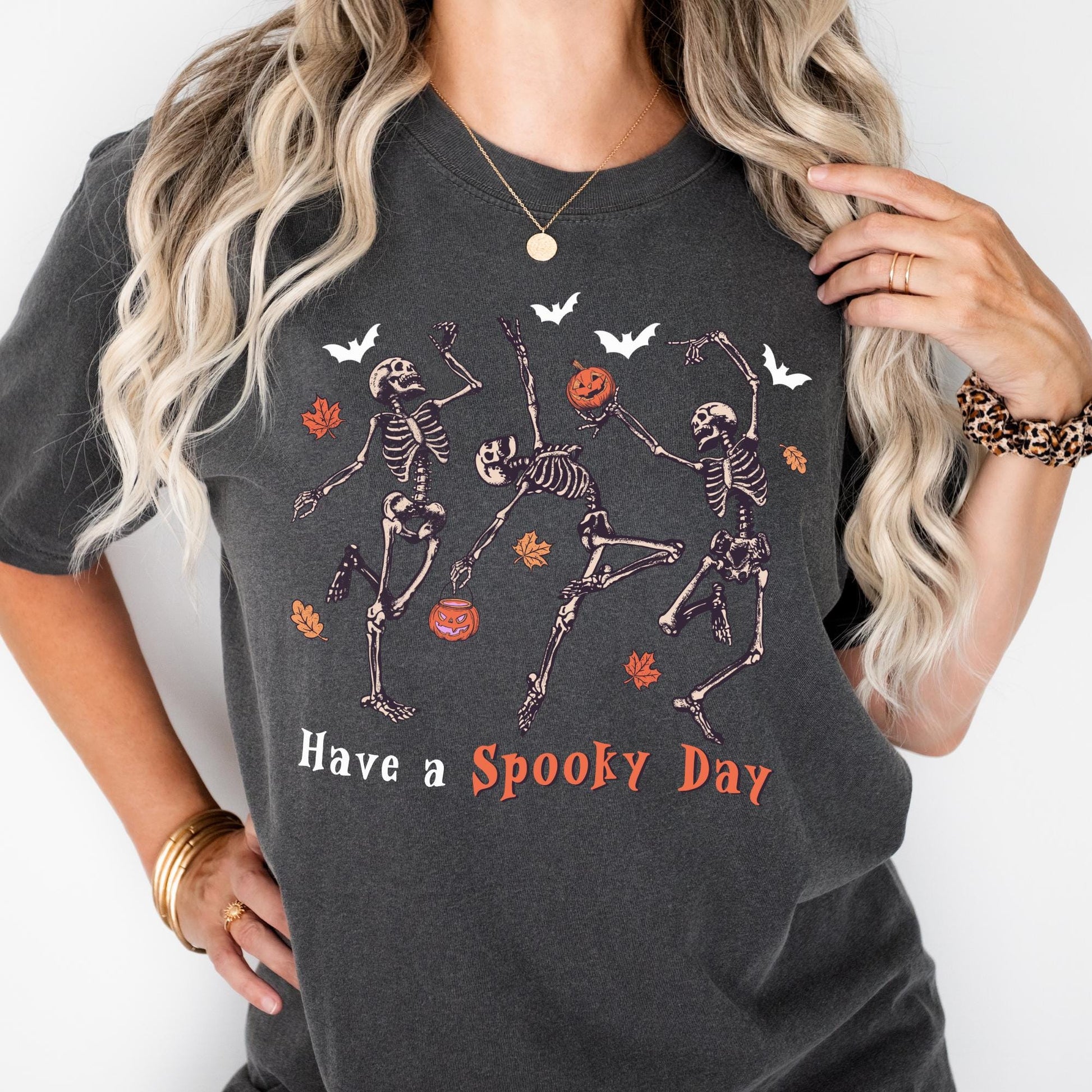 Skeleton Dancing Comfort Colors® Shirt, Have A Spooky Day Shirt, Pumpkin Shirt, Spooky Day Shirt, Halloween Gift