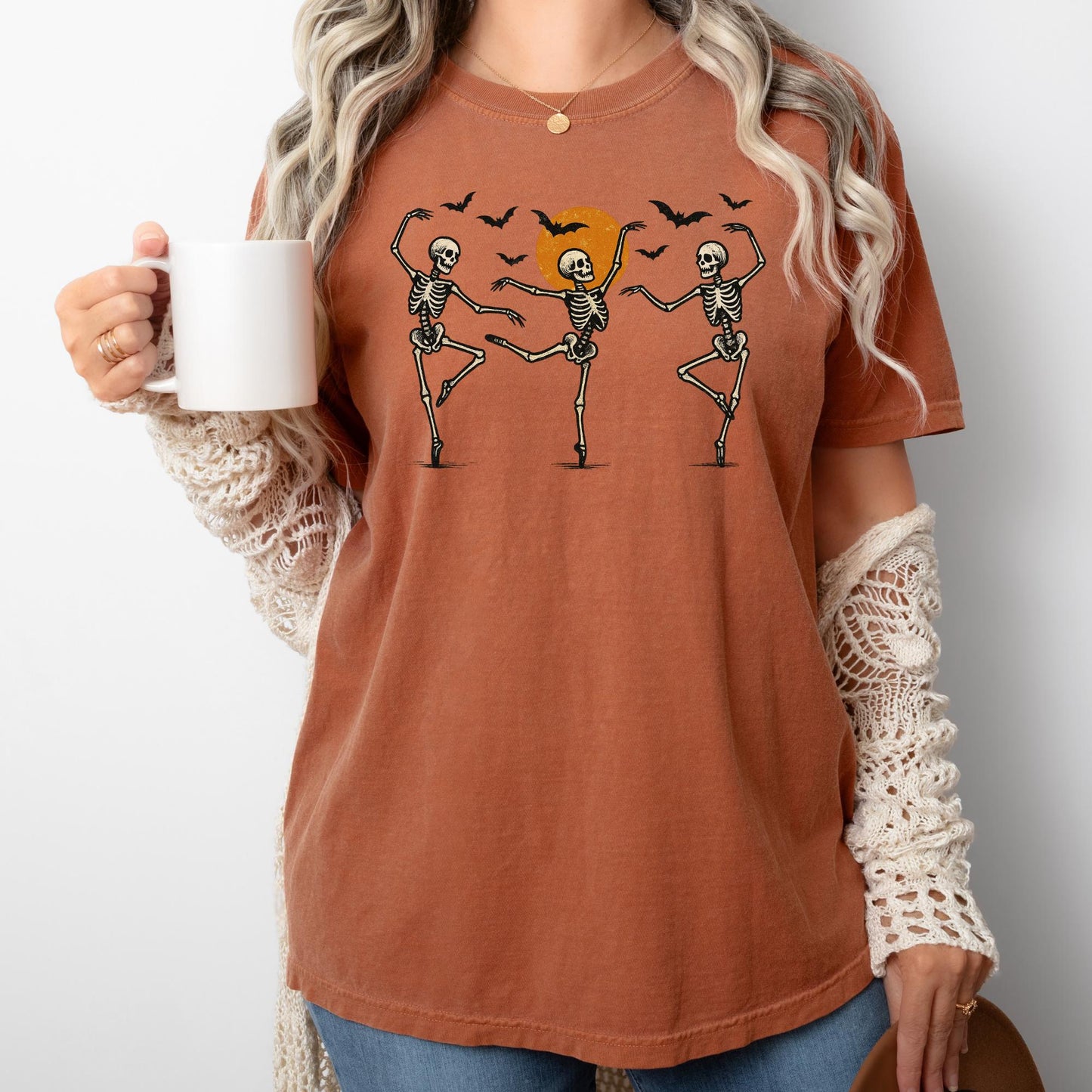 Dancing Skeleton Comfort Colors Shirt: Retro Halloween Tee