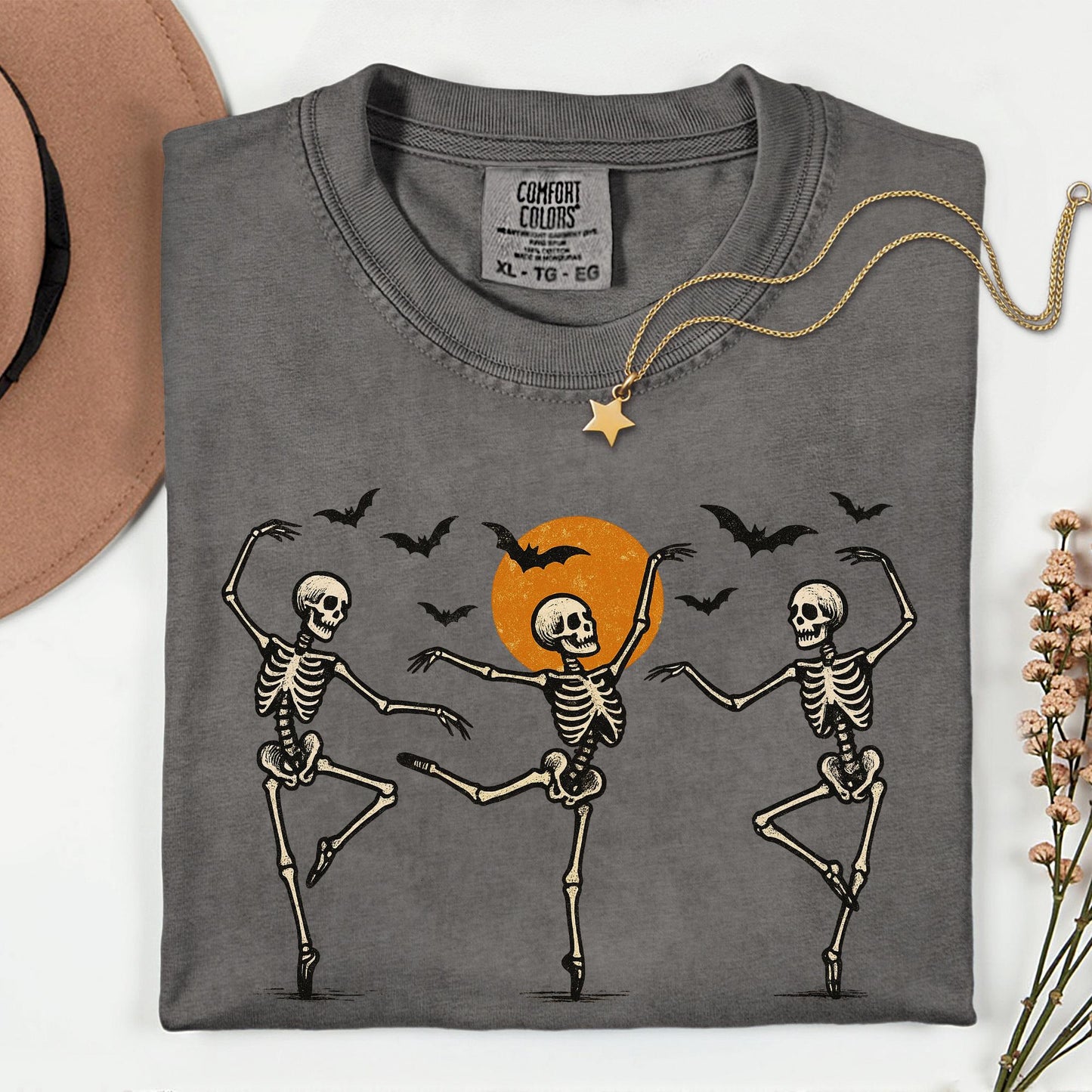 Dancing Skeleton Comfort Colors Shirt: Retro Halloween Tee