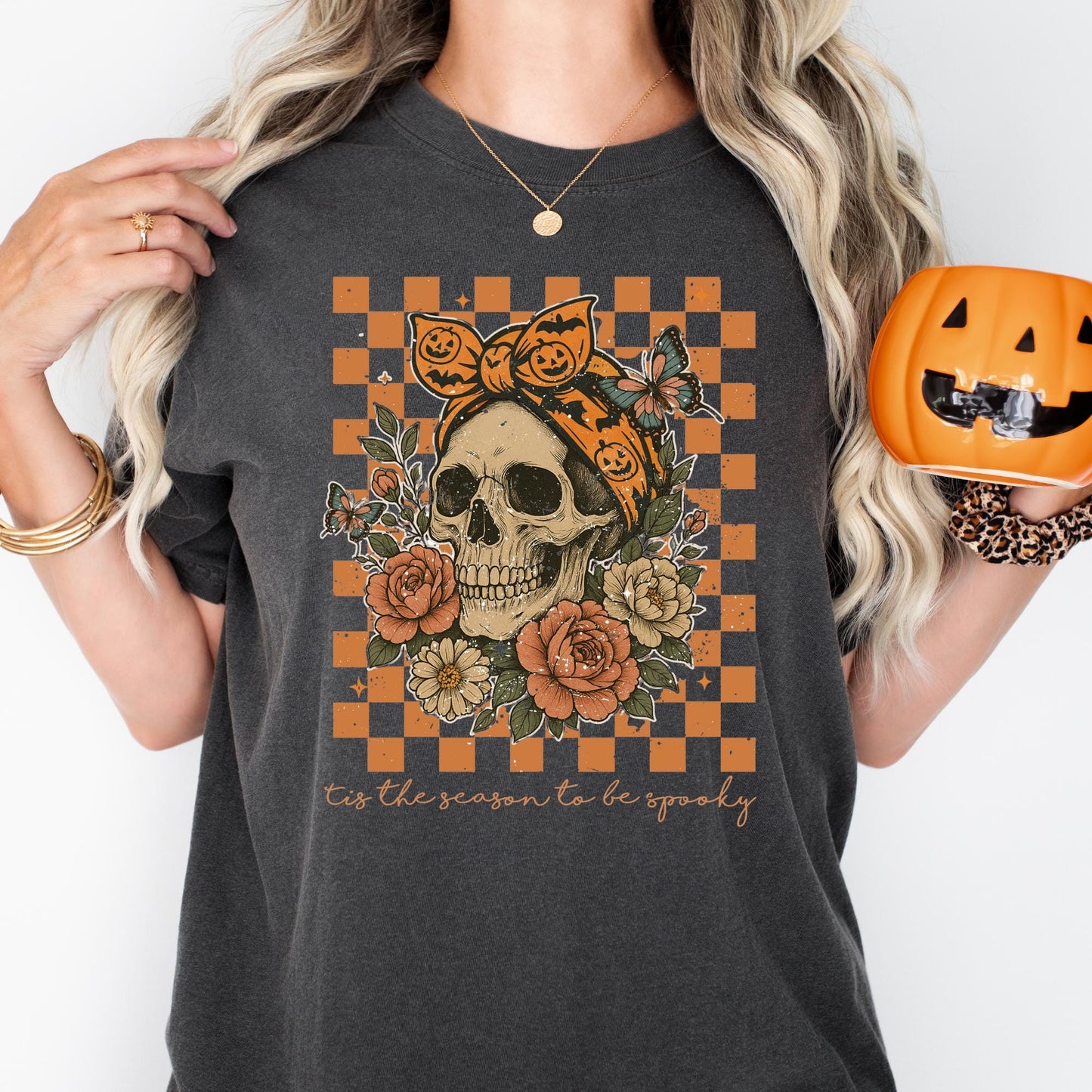 Skull Bow Halloween Shirt: Spooky Comfort Colors Tee