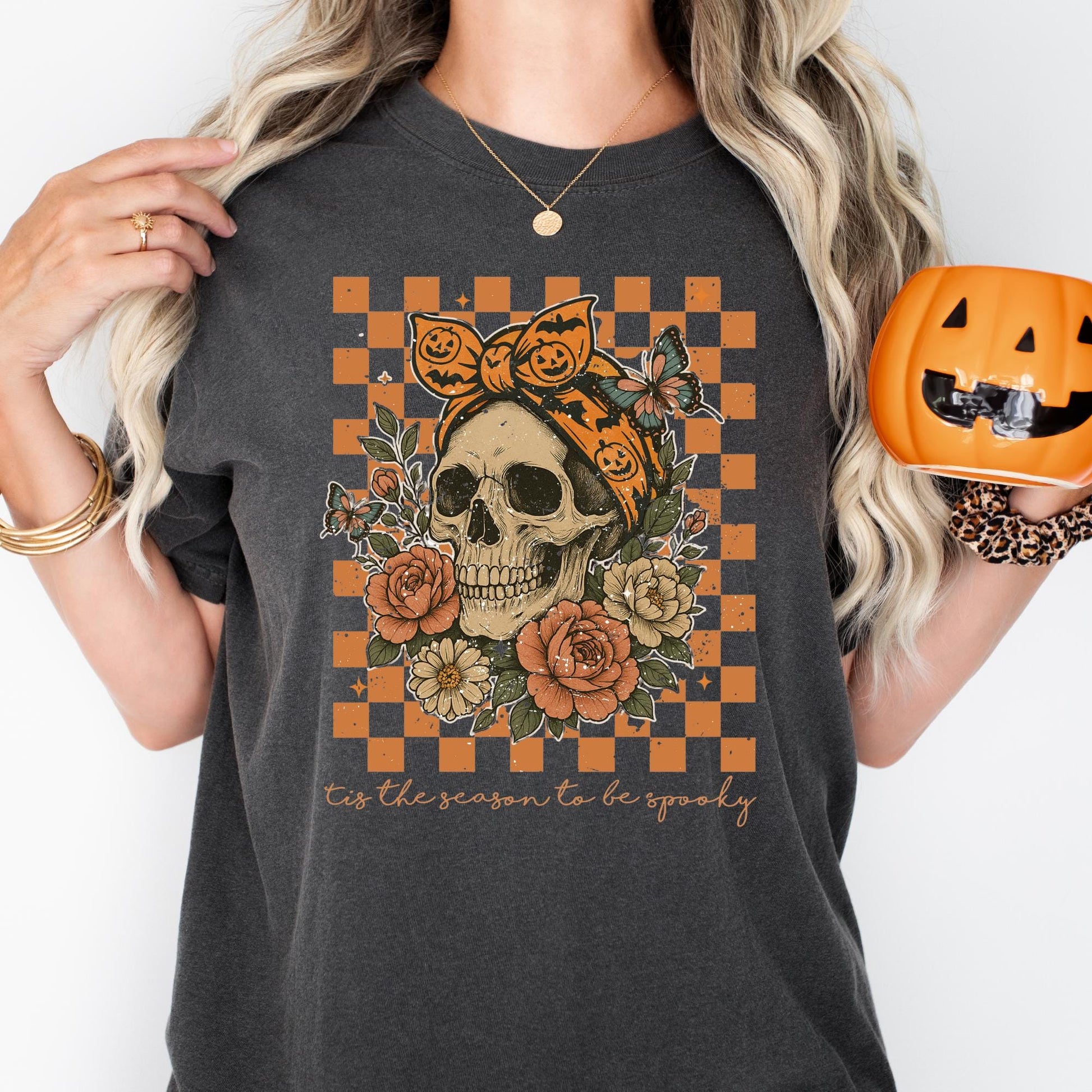 Skull Bow Halloween Shirt: Spooky Comfort Colors Tee