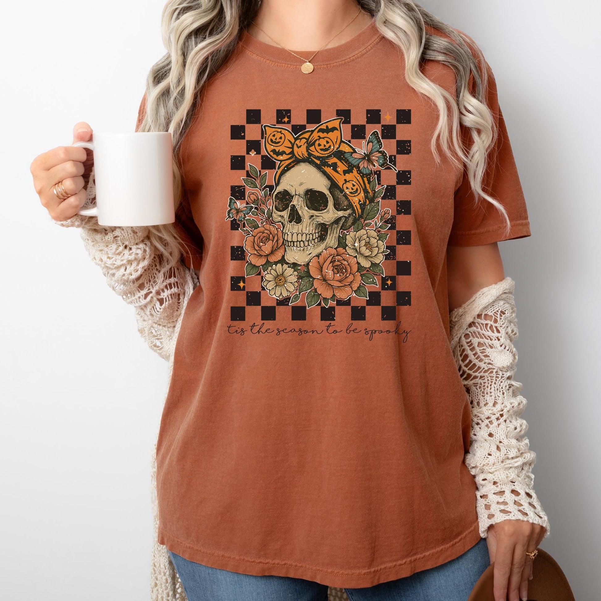 Skull Bow Halloween Shirt: Spooky Comfort Colors Tee