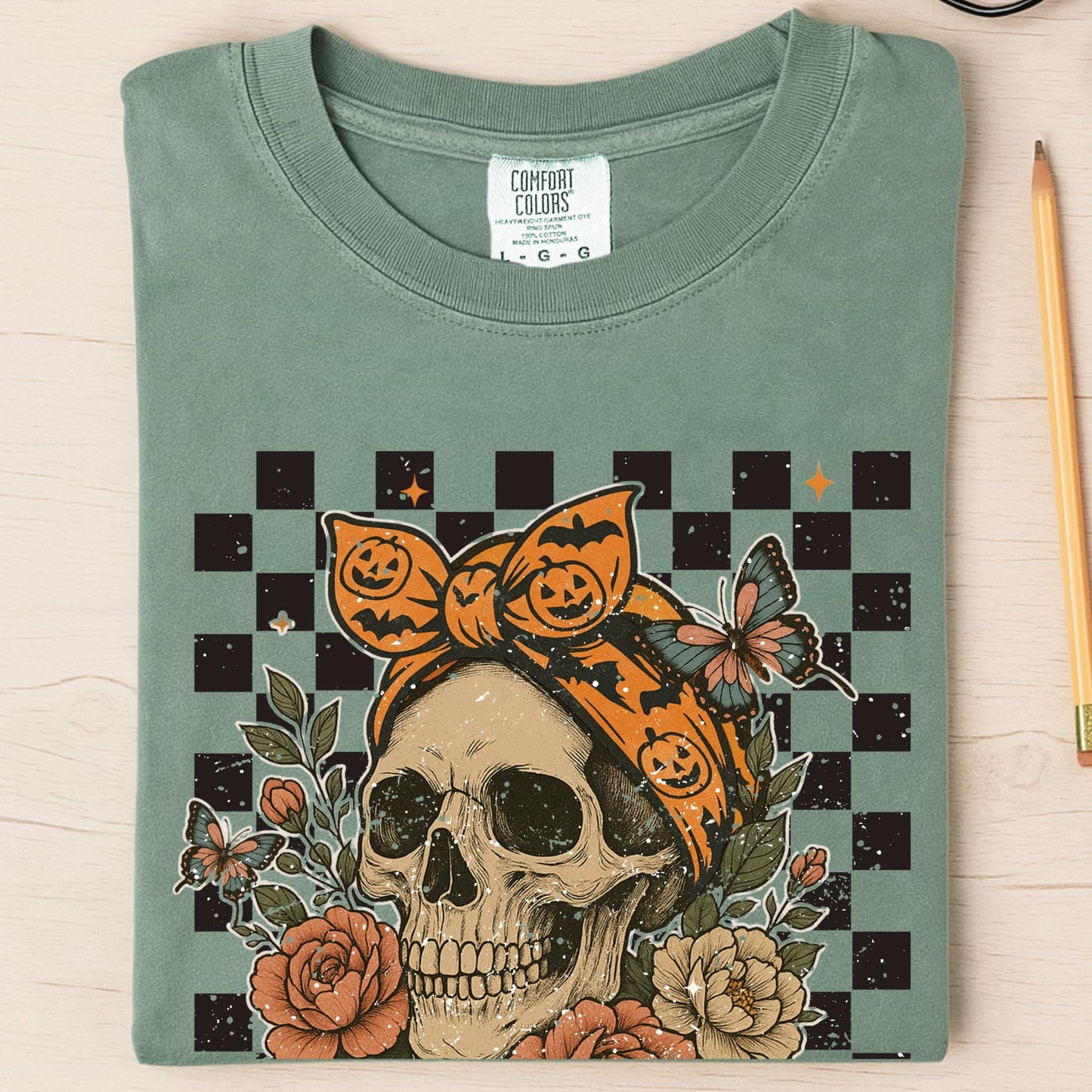 Skull Bow Halloween Shirt: Spooky Comfort Colors Tee