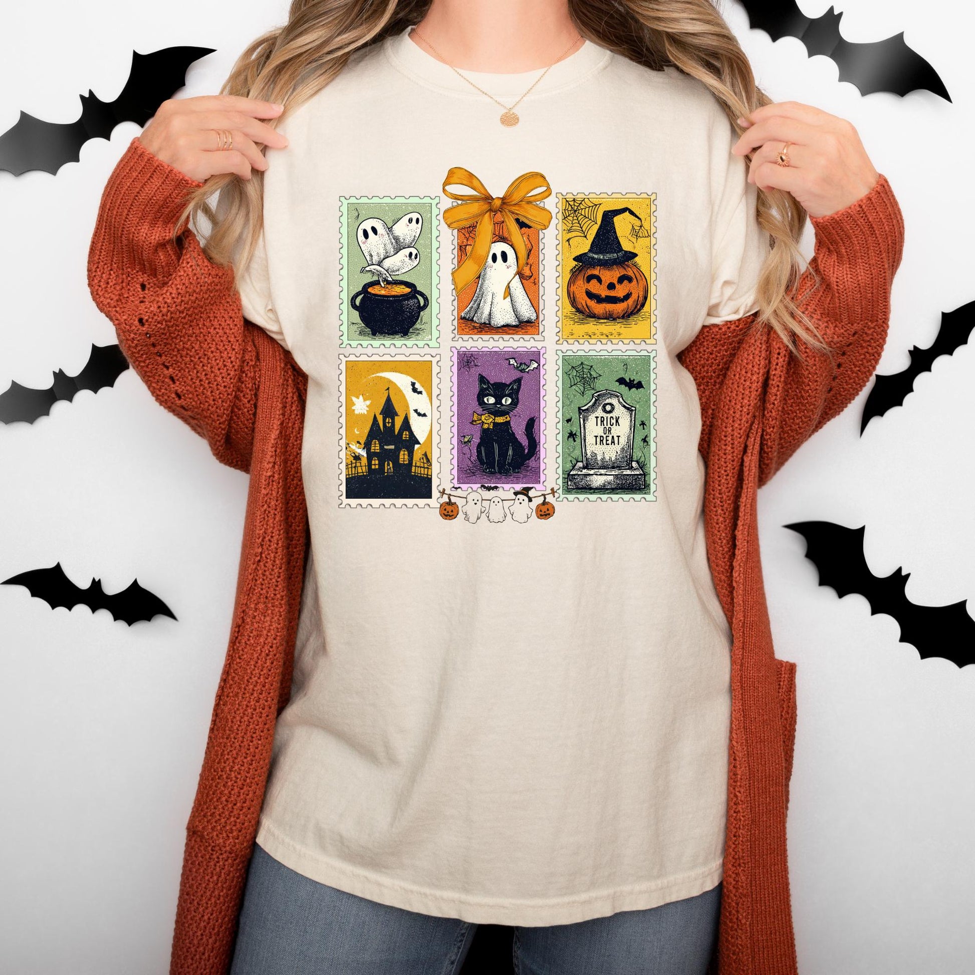 Halloween Cute Ghost Pumpkin Cat Shirt, Comfort Colors®, Cute Ghost Shirt, Retro Ghost Tee, Women's Halloween Shirt, Fall Spooky Cat shirt