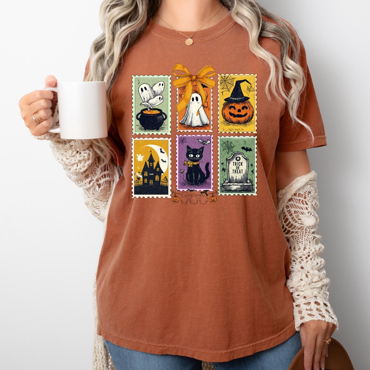 Halloween Cute Ghost Pumpkin Cat Shirt, Comfort Colors®, Cute Ghost Shirt, Retro Ghost Tee, Women's Halloween Shirt, Fall Spooky Cat shirt