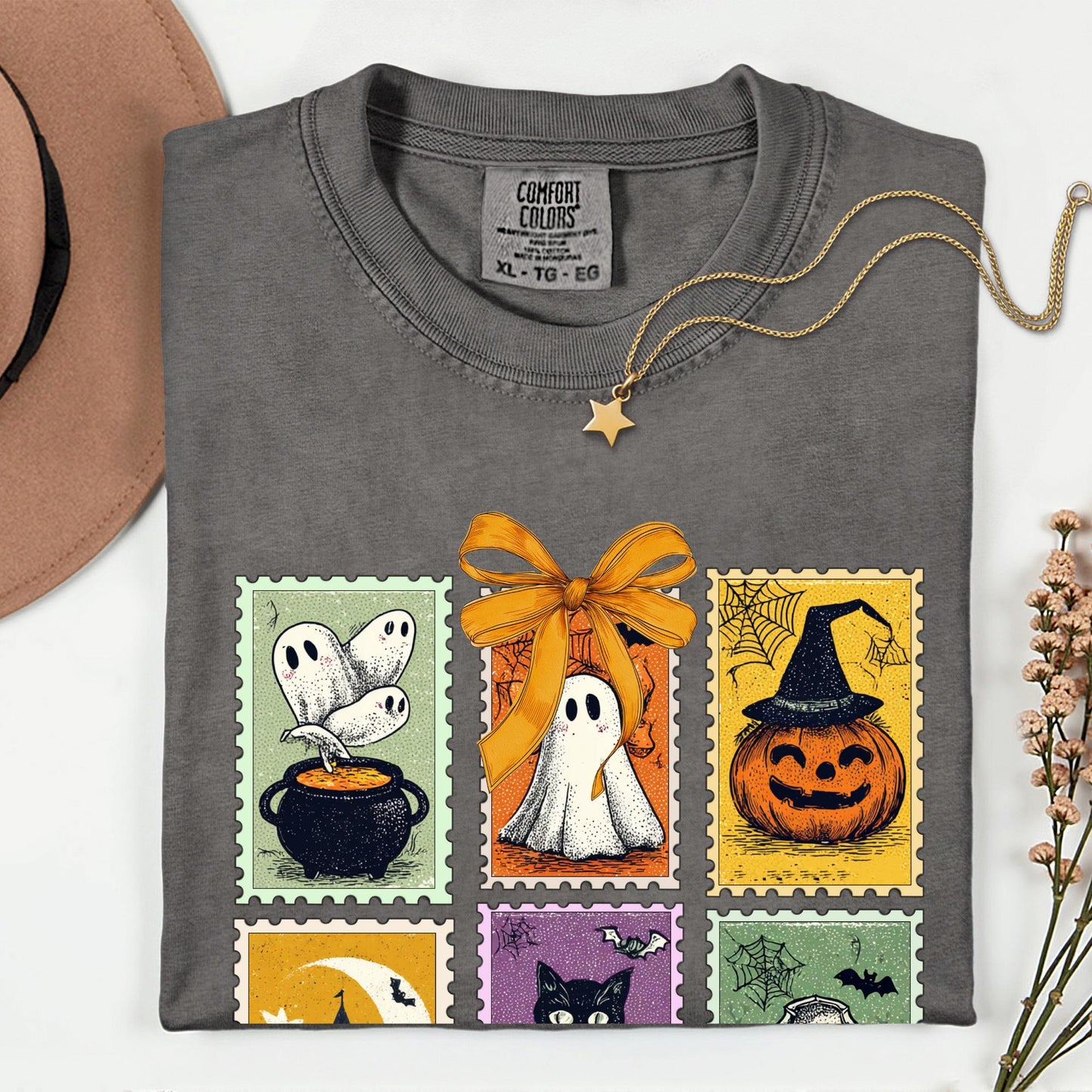Halloween Cute Ghost Pumpkin Cat Shirt, Comfort Colors®, Cute Ghost Shirt, Retro Ghost Tee, Women's Halloween Shirt, Fall Spooky Cat shirt