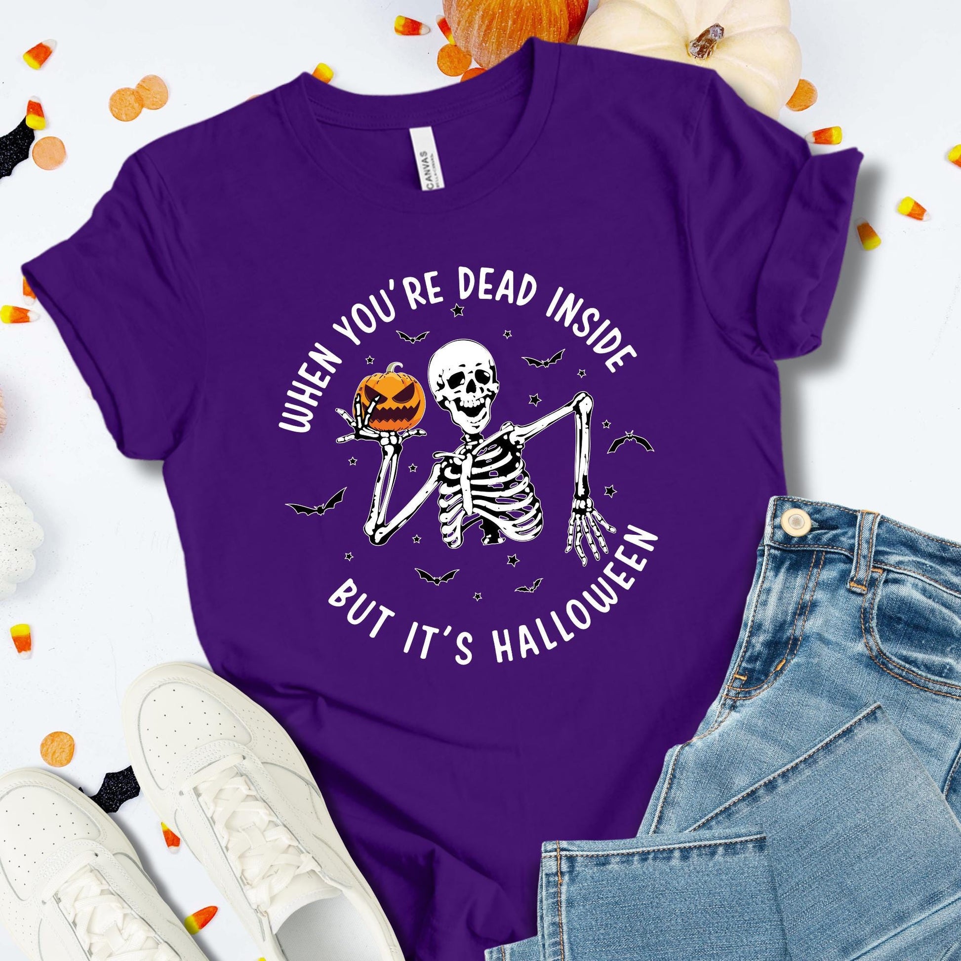 Funny Skeleton Shirt Halloween Gift, When You Are Dead Inside But It is Halloween Shirt, Creepy Halloween T-shirt, Pumpkin Tee