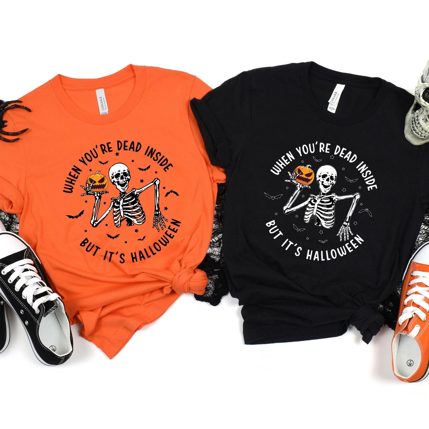 Funny Skeleton Shirt Halloween Gift, When You Are Dead Inside But It is Halloween Shirt, Creepy Halloween T-shirt, Pumpkin Tee