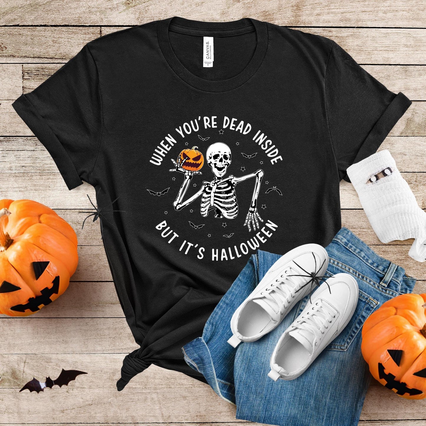 Funny Skeleton Shirt Halloween Gift, When You Are Dead Inside But It is Halloween Shirt, Creepy Halloween T-shirt, Pumpkin Tee