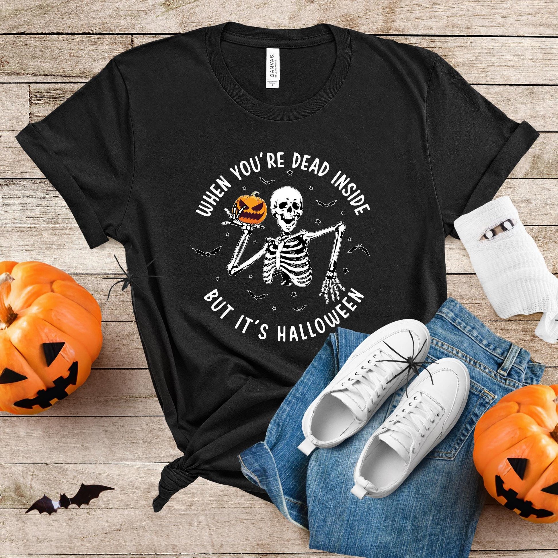 Funny Skeleton Shirt Halloween Gift, When You Are Dead Inside But It is Halloween Shirt, Creepy Halloween T-shirt, Pumpkin Tee