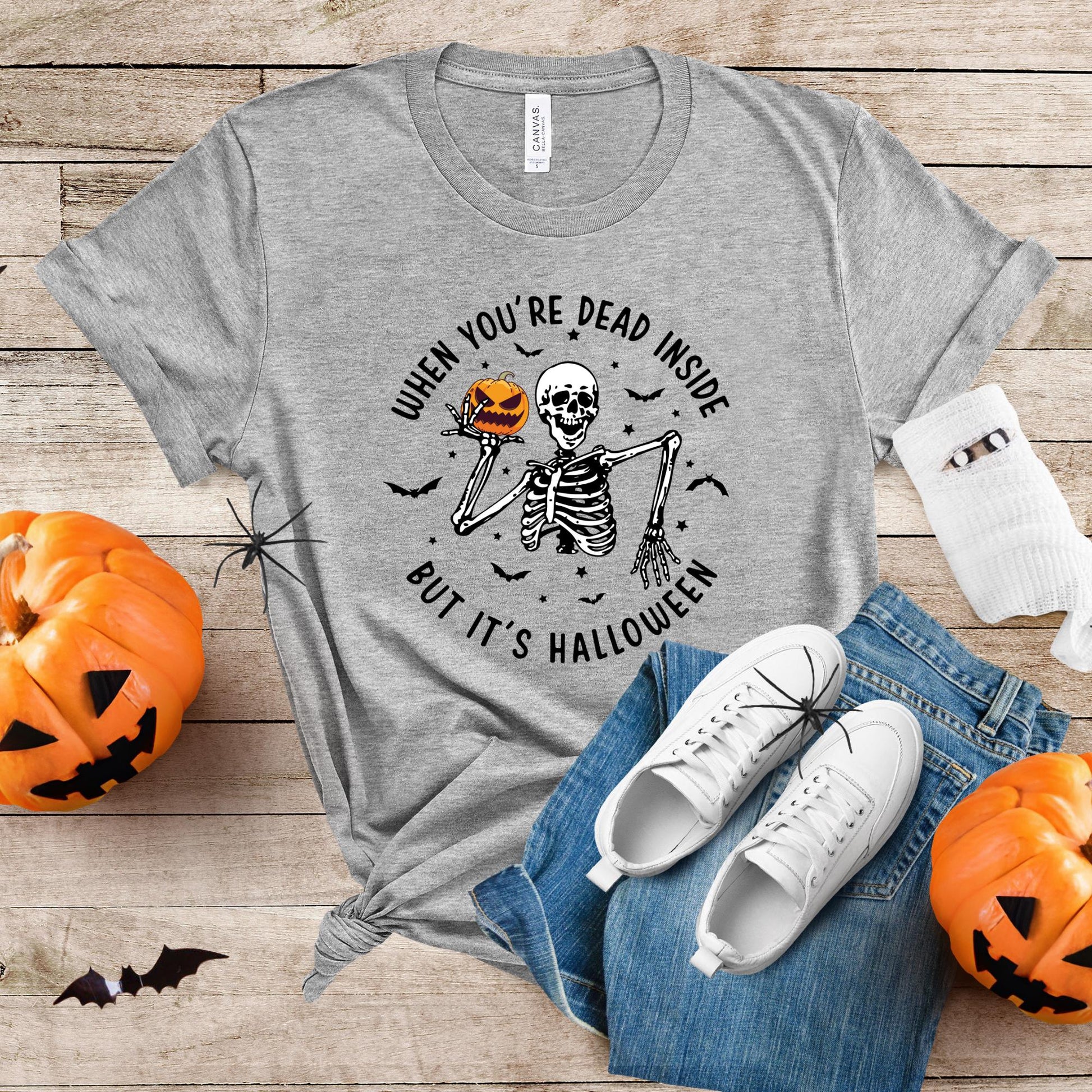 Funny Skeleton Shirt Halloween Gift, When You Are Dead Inside But It is Halloween Shirt, Creepy Halloween T-shirt, Pumpkin Tee