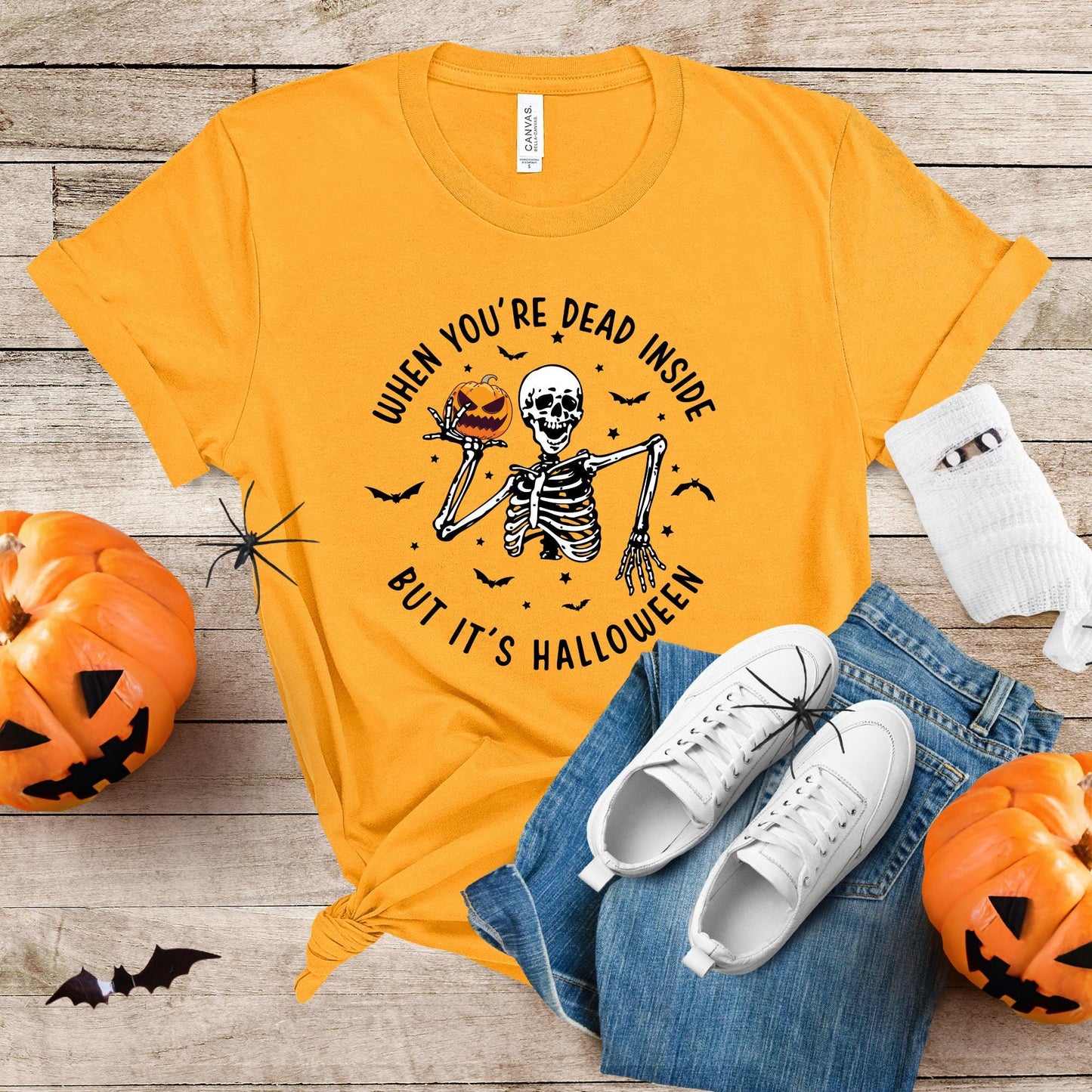 Funny Skeleton Shirt Halloween Gift, When You Are Dead Inside But It is Halloween Shirt, Creepy Halloween T-shirt, Pumpkin Tee