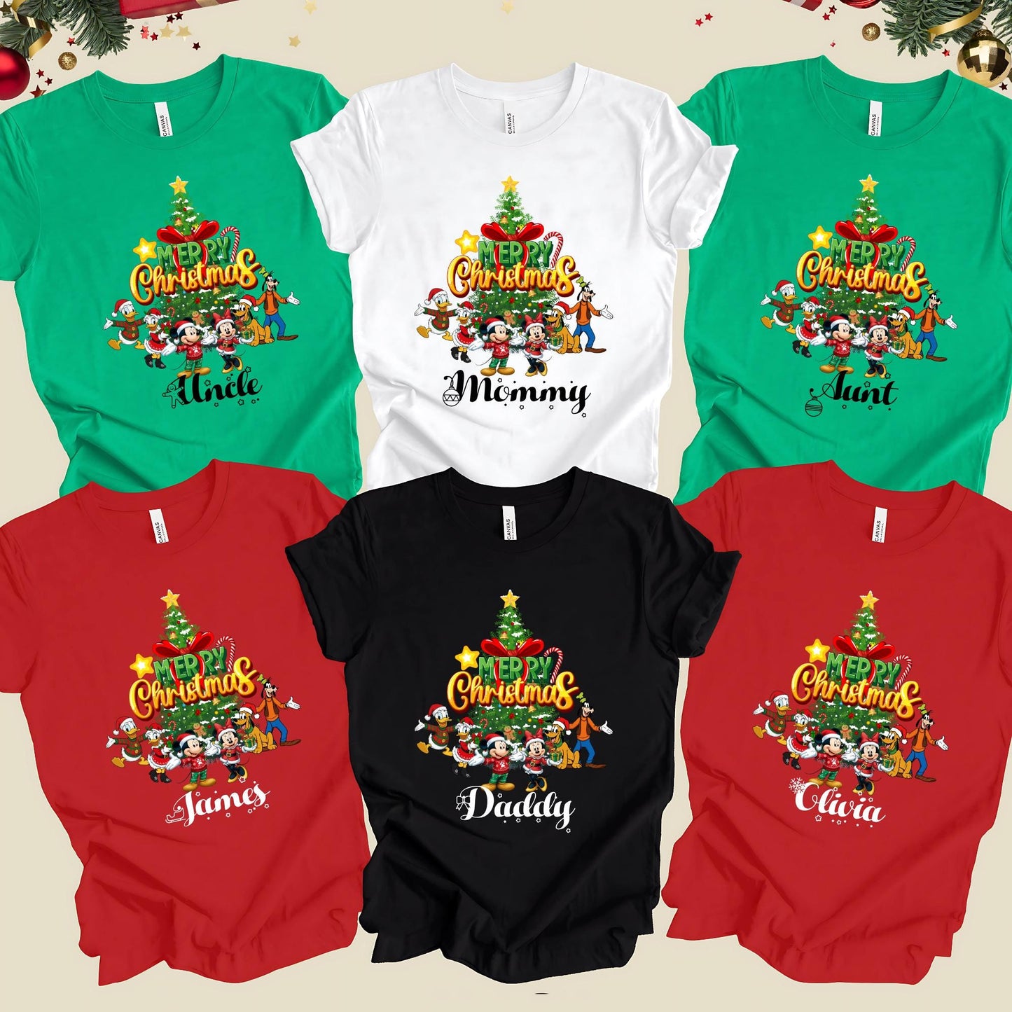 Custom Disney Merry Christmas Shirt, Mickey & Friends Xmas Tree T-shirt
