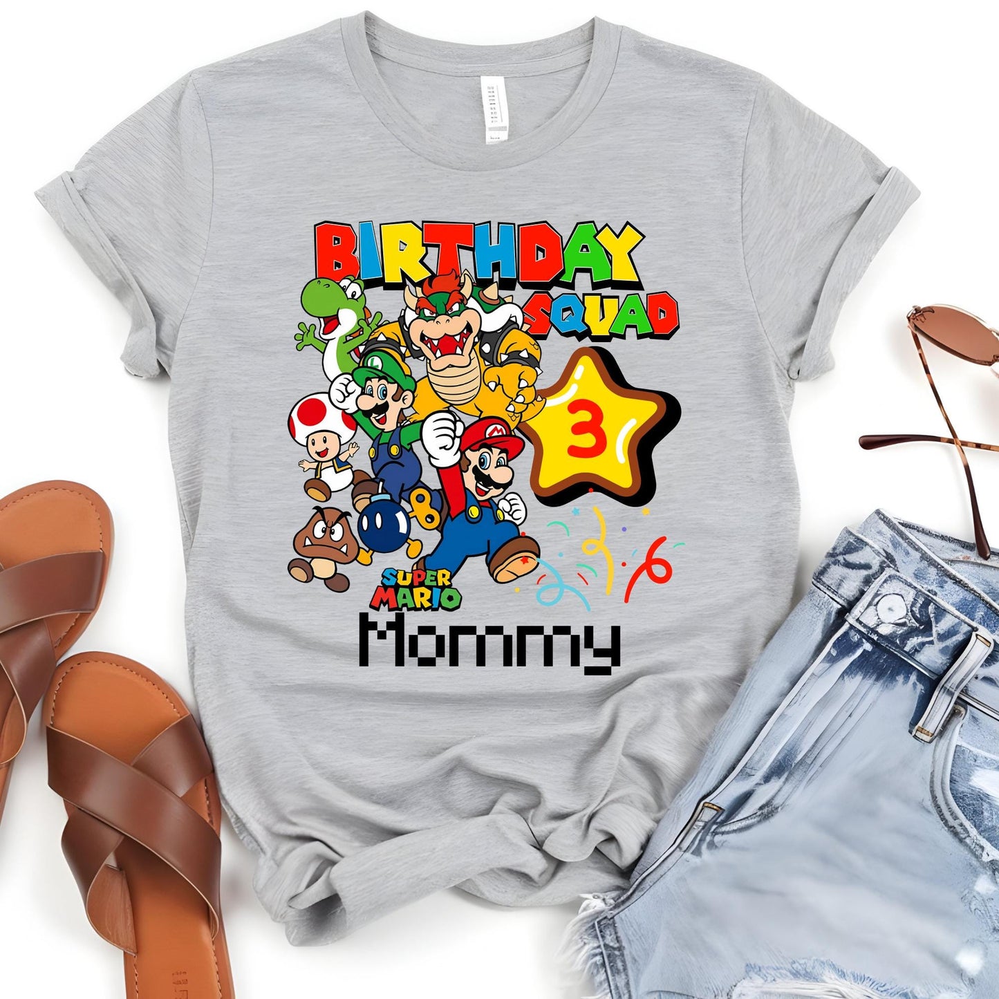 Custom Super Mario Birthday Shirt Kids Family Mario Party Tee, Super Daddy and Mommy Birthday Gift, Birthday Boy Shirt, Birthday Squad Tee