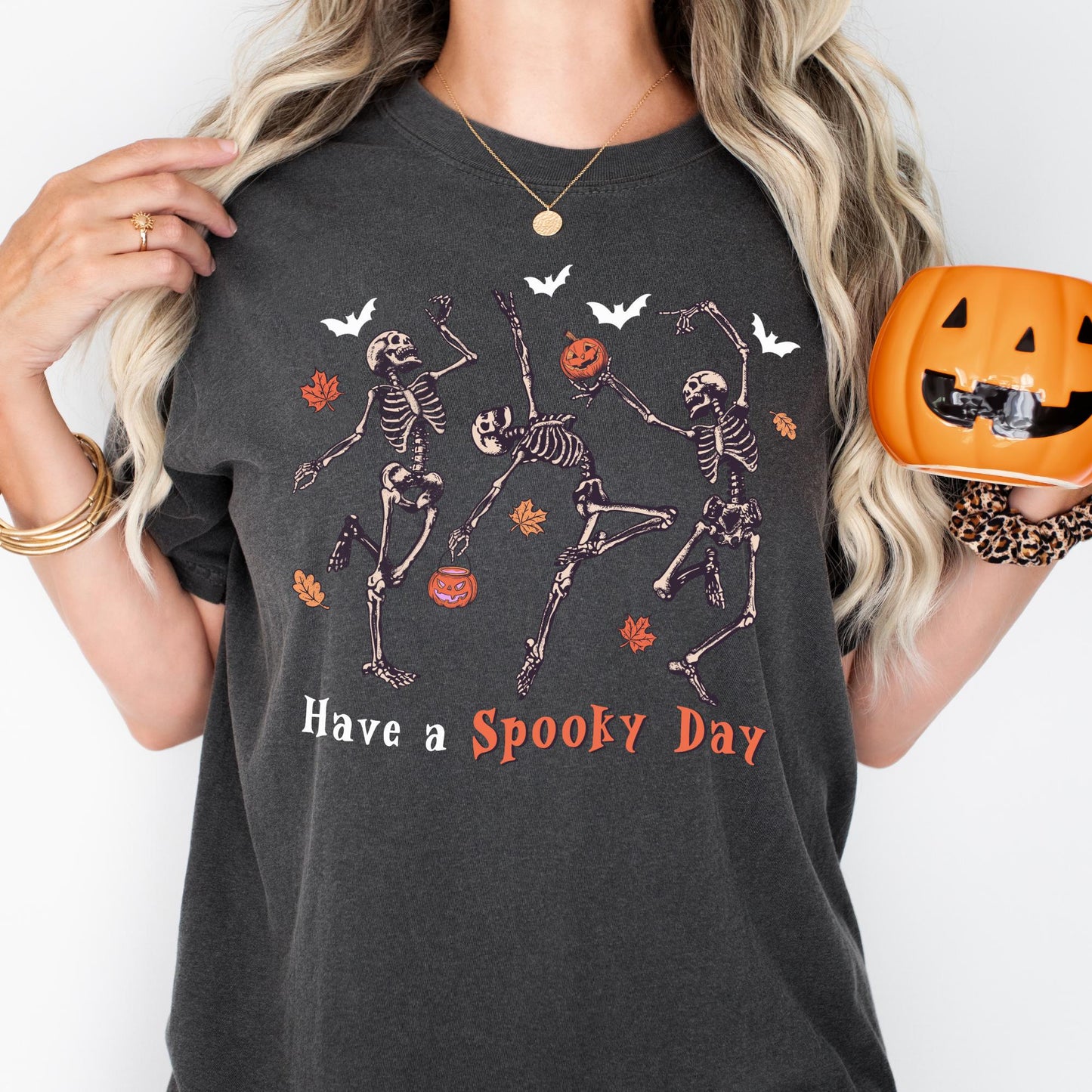 Skeleton Dancing Comfort Colors® Shirt, Have A Spooky Day Shirt, Pumpkin Shirt, Spooky Day Shirt, Halloween Gift