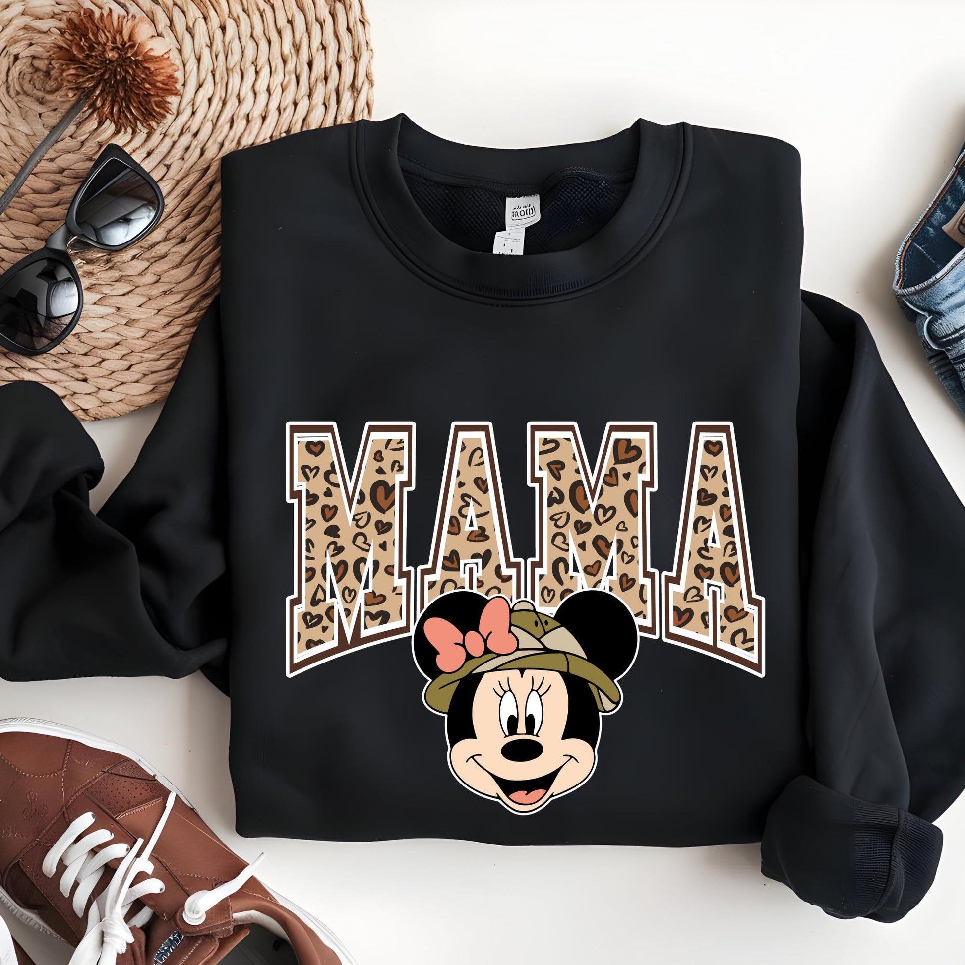 Disney Family Sweatshirt, Mama Mini Matching Hoodie, Leopard Minnie Sweat, New Mother Hoodie, Pregnancy Reveal Gift