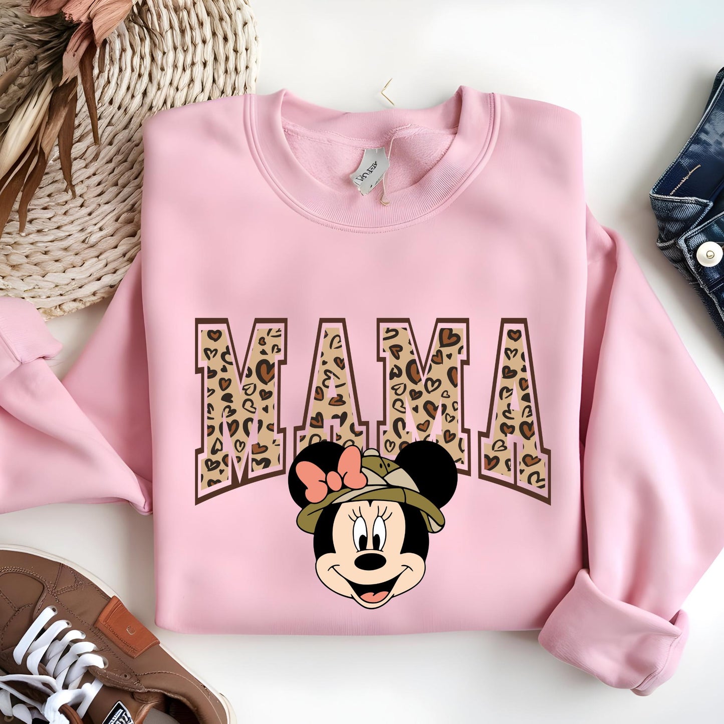 Disney Family Sweatshirt, Mama Mini Matching Hoodie, Leopard Minnie Sweat, New Mother Hoodie, Pregnancy Reveal Gift