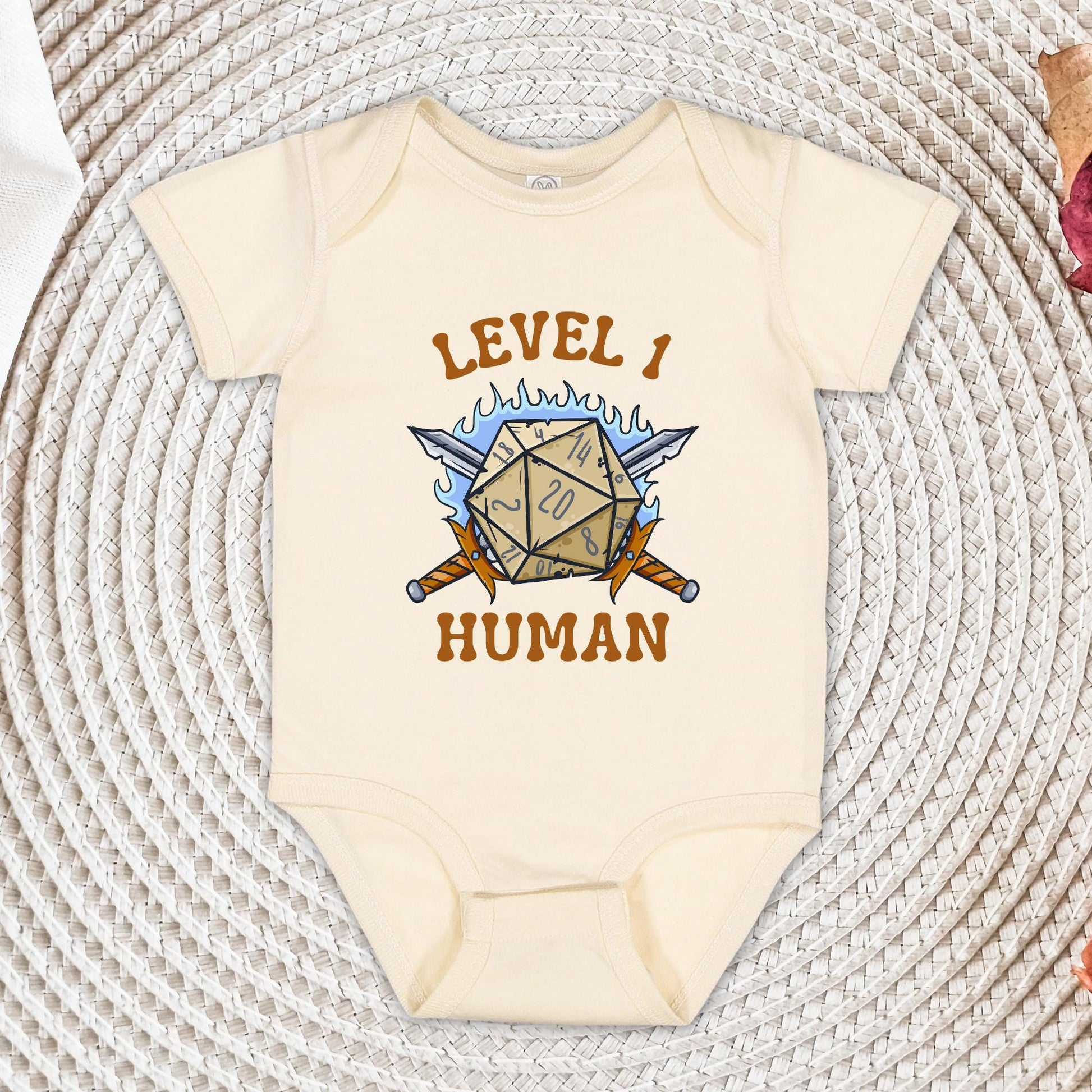 Level 1 Human Baby Onesie®, Twenty Sided Dice, MMO, RPG, Baby Shower Gift, Hipster Baby Shower Shirt, Baby Announcement, Newborn Outfit