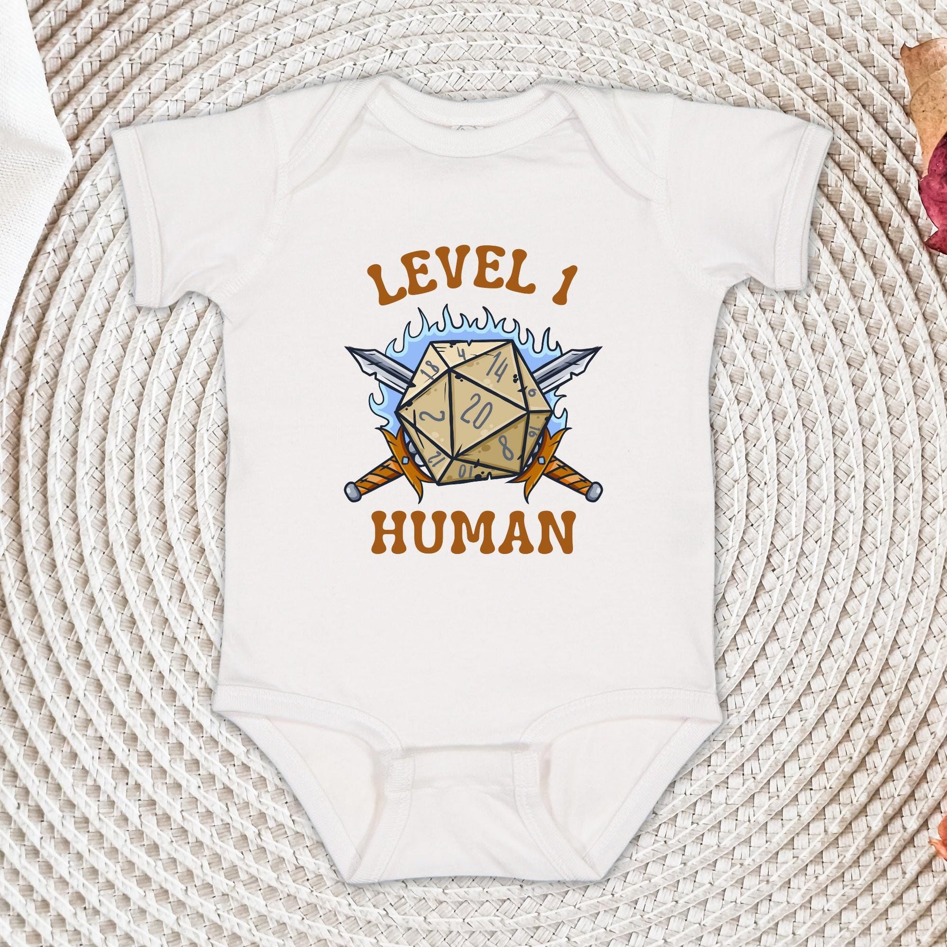 Level 1 Human Baby Onesie®, Twenty Sided Dice, MMO, RPG, Baby Shower Gift, Hipster Baby Shower Shirt, Baby Announcement, Newborn Outfit