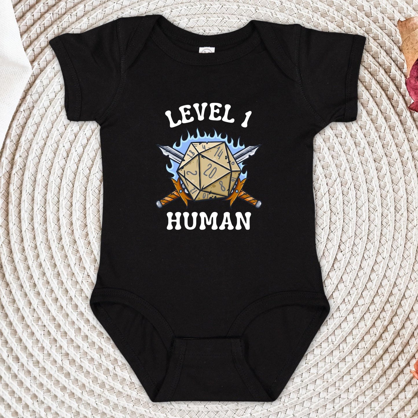 Level 1 Human Baby Onesie®, Twenty Sided Dice, MMO, RPG, Baby Shower Gift, Hipster Baby Shower Shirt, Baby Announcement, Newborn Outfit
