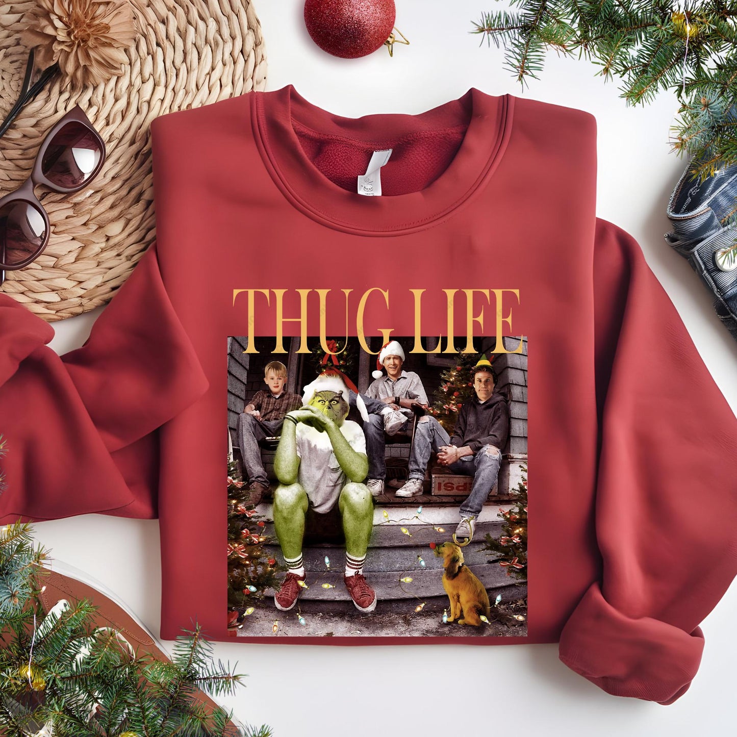 Thug Life Christmas Sweatshirt Christmas Movie Hoodie Christmas Friends Sweat Christmas Gifts for Women Holiday Crewneck Xmas