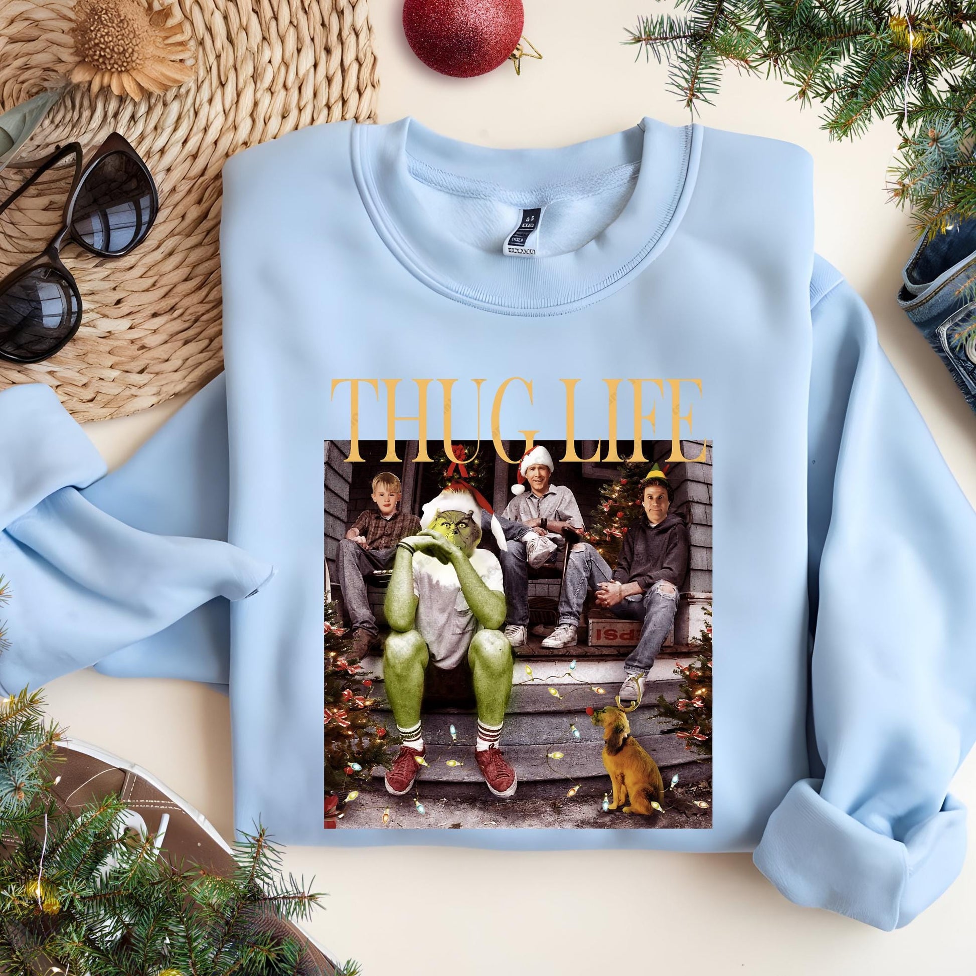 Thug Life Christmas Sweatshirt Christmas Movie Hoodie Christmas Friends Sweat Christmas Gifts for Women Holiday Crewneck Xmas