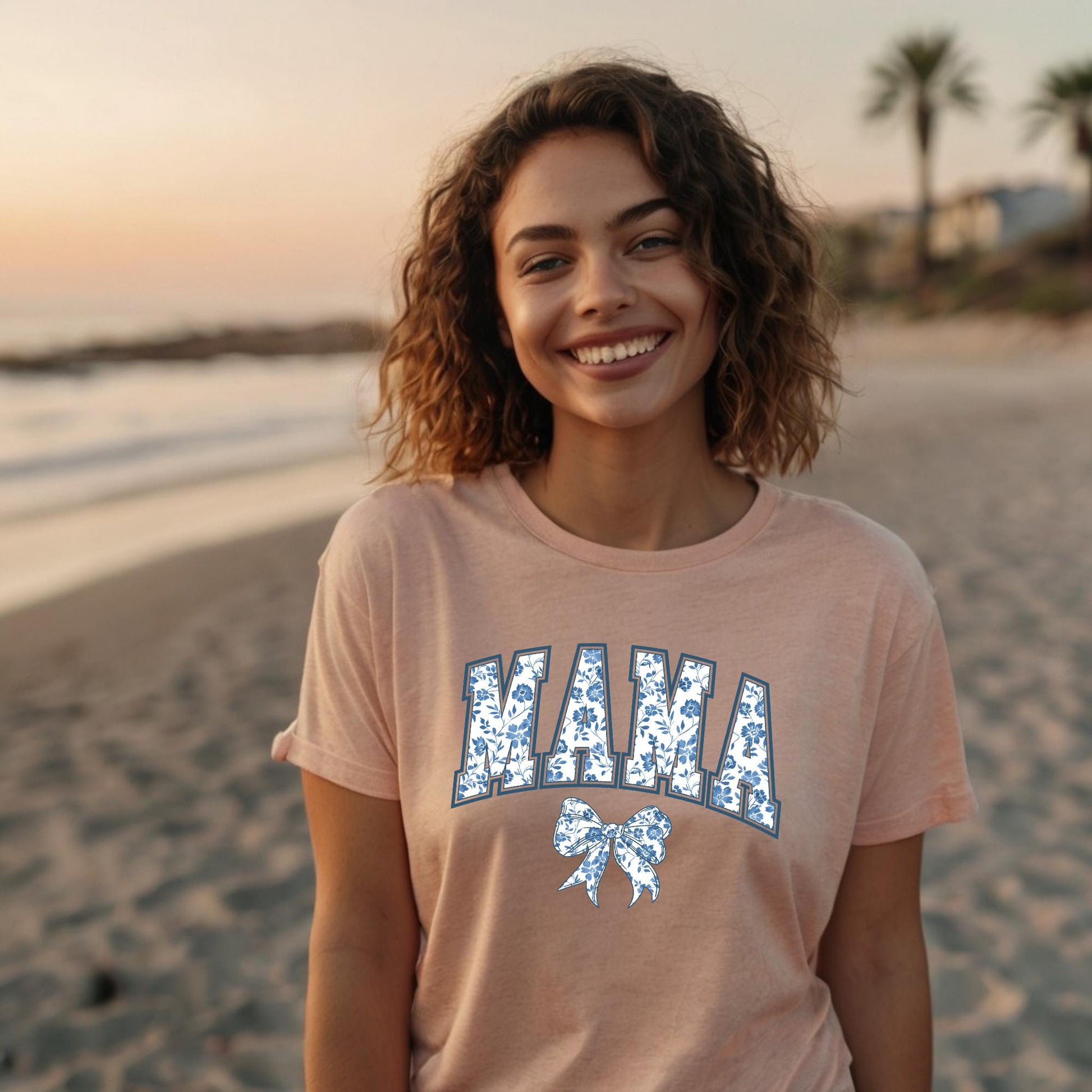Mama Shirt: Blue Ribbon Toile Bow Chinoiserie T-Shirt