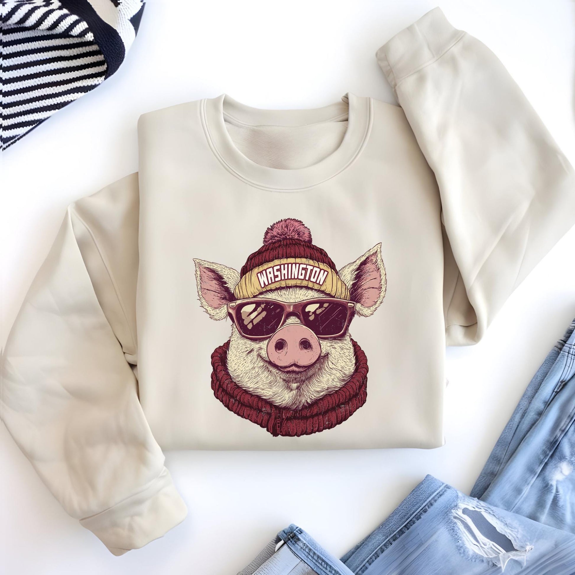Washington Football Pig Mascot Sweatshirt, Fan Apparel