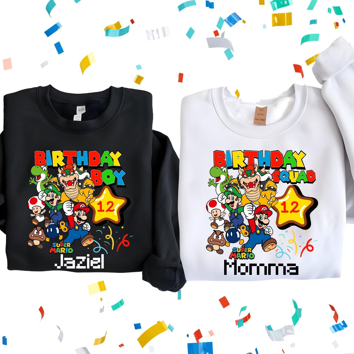 Custom Super Mario Birthday Sweatshirt, Birthday Squad Party Shirt | Sweat, Gift for Birthday Boy, Mario Birthday Squad Outfit