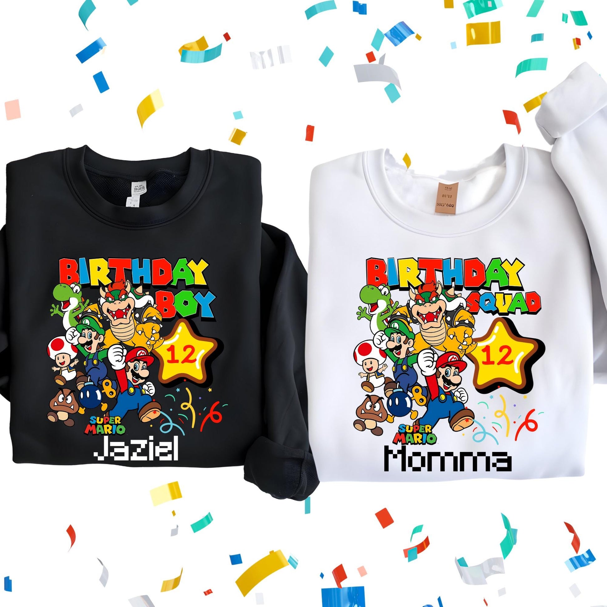 Custom Super Mario Birthday Sweatshirt, Birthday Squad Party Shirt | Sweat, Gift for Birthday Boy, Mario Birthday Squad Outfit