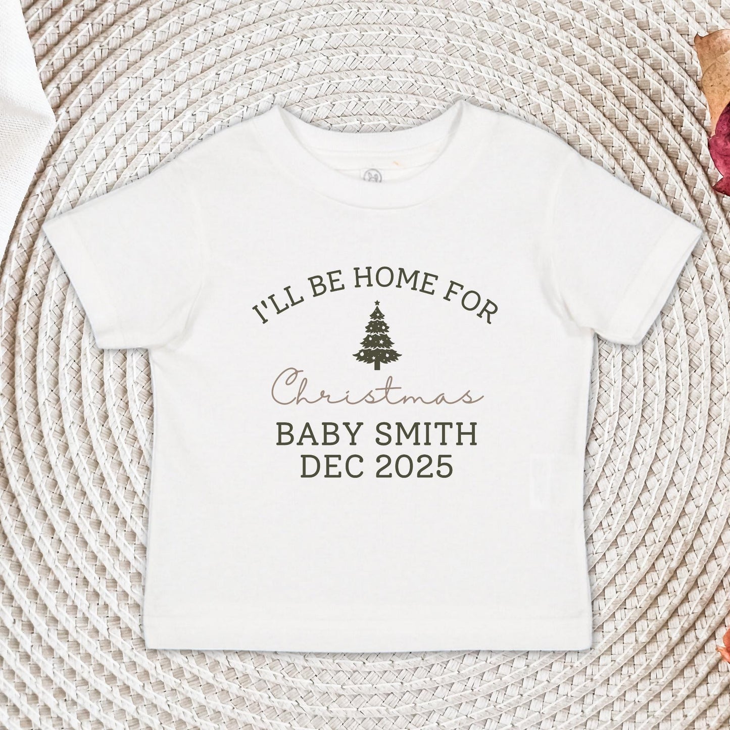 I'll Be Home For Christmas Baby Onesie®, Pregnancy Reveal Christmas Baby Bodysuit, December Baby Announcement Onesie®, Baby Shower Gift