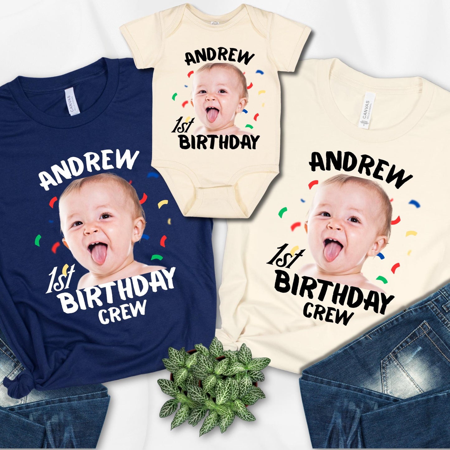 Custom 1st Birthday Onesie®, First Birthday Crew Shirt, Personalized Photo Birthday Tee. Toddler Shirt, 1st Birthday Gift