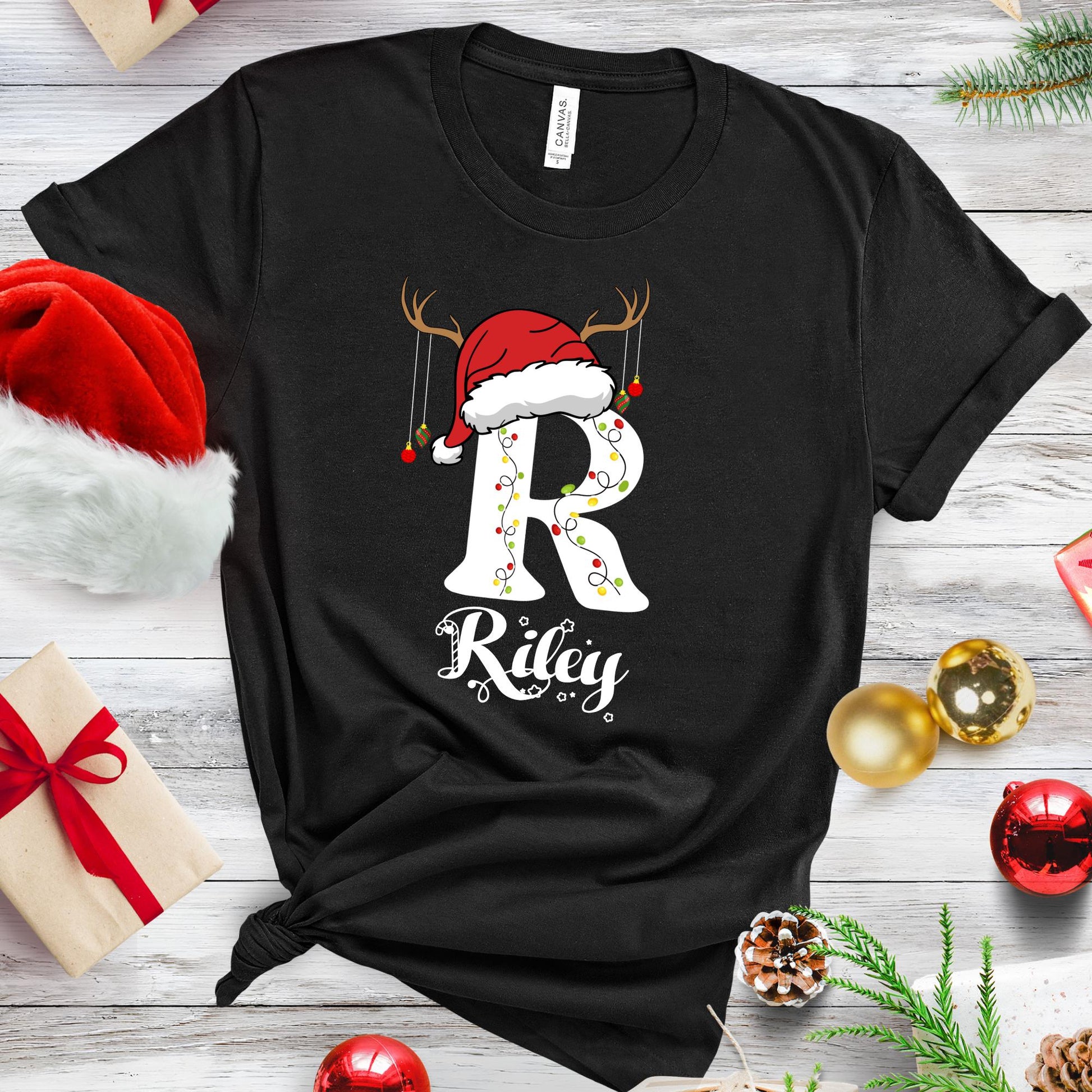 Family Christmas Shirt, Monogrammed Letters Shirt, Christmas Gift, Personalized Xmas Pajamas, Familia Christmas Name Shirts, Xmas Name Tee