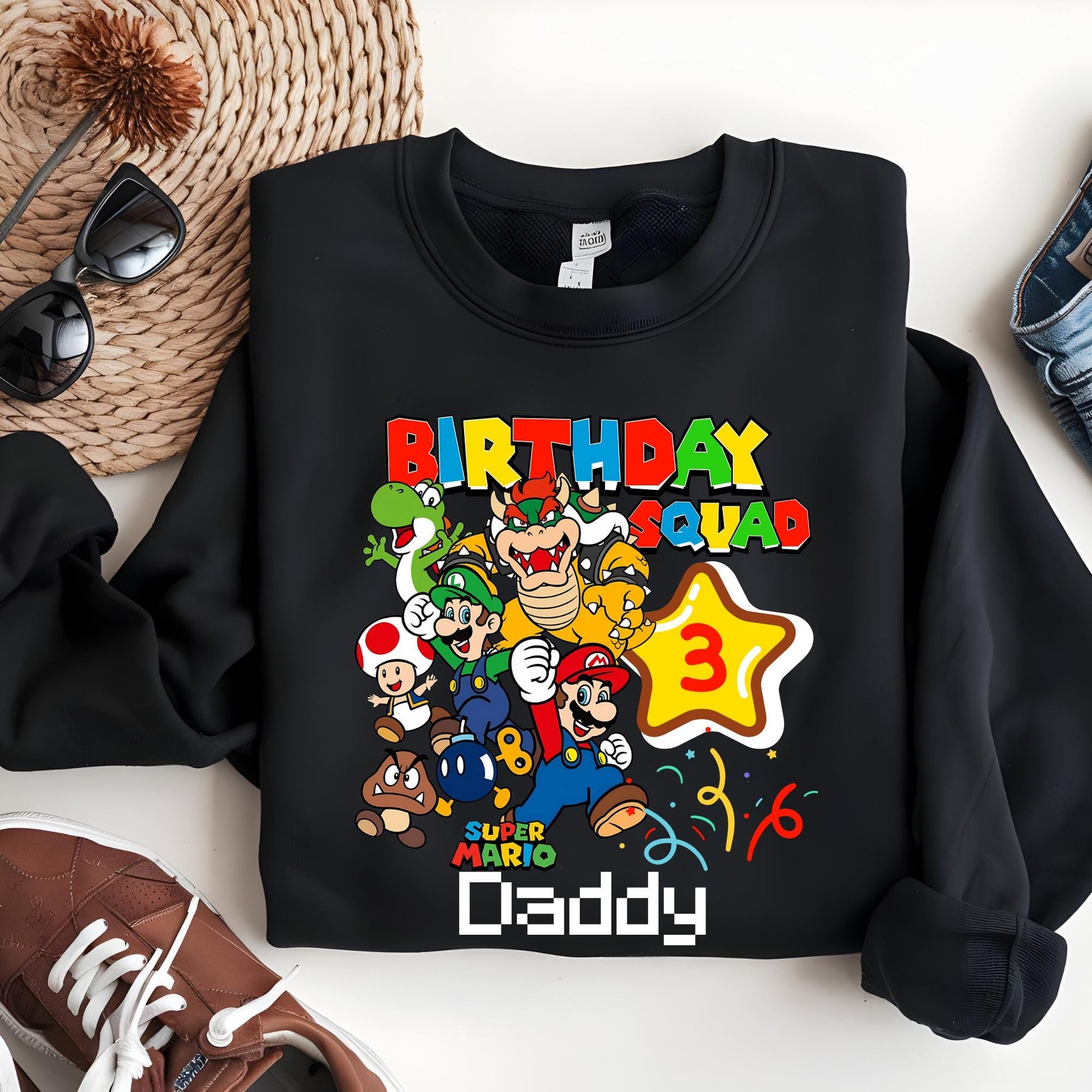 Custom Super Mario Birthday Sweatshirt, Birthday Squad Party Shirt | Sweat, Gift for Birthday Boy, Mario Birthday Squad Outfit