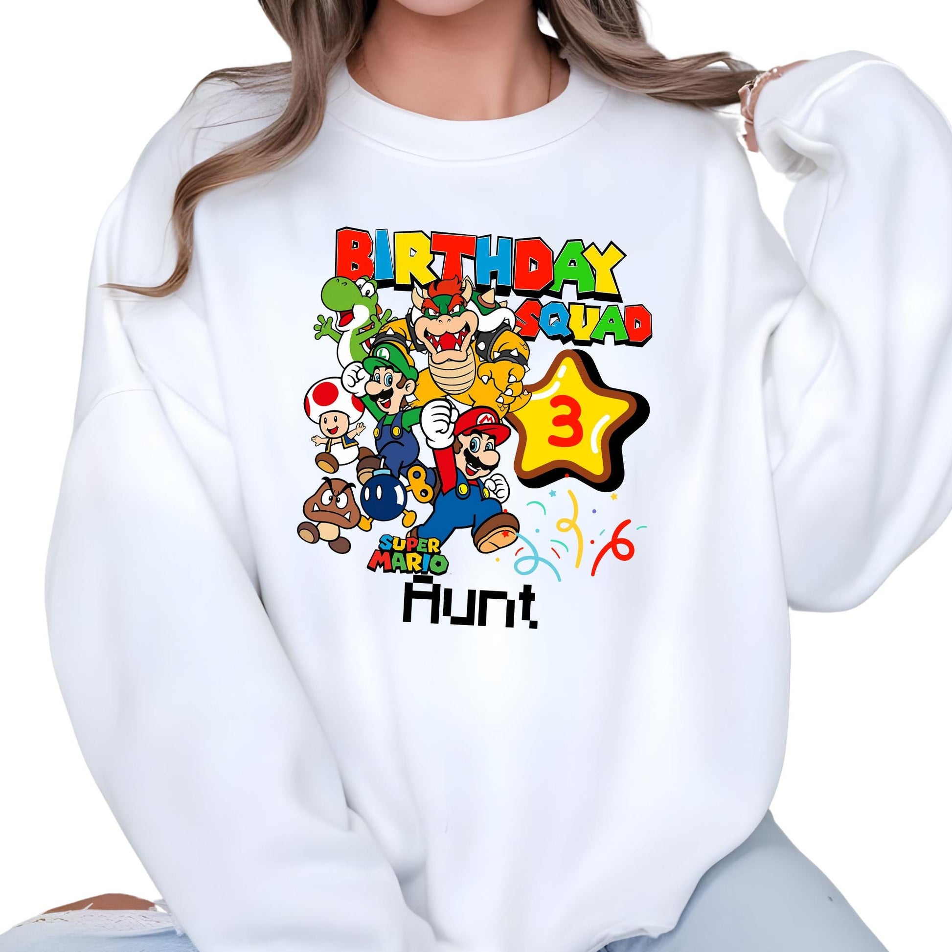 Custom Super Mario Birthday Sweatshirt, Birthday Squad Party Shirt | Sweat, Gift for Birthday Boy, Mario Birthday Squad Outfit