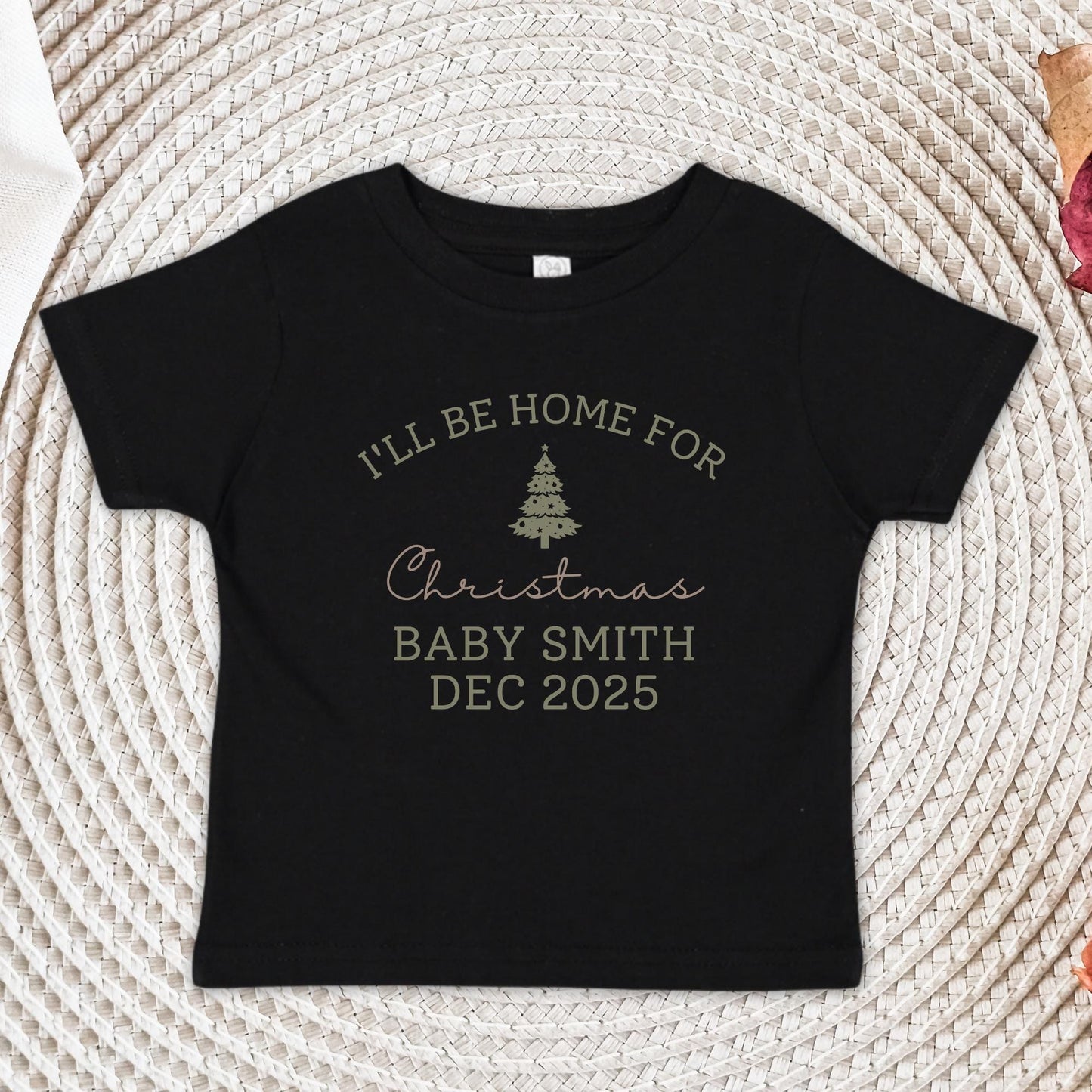I'll Be Home For Christmas Baby Onesie®, Pregnancy Reveal Christmas Baby Bodysuit, December Baby Announcement Onesie®, Baby Shower Gift