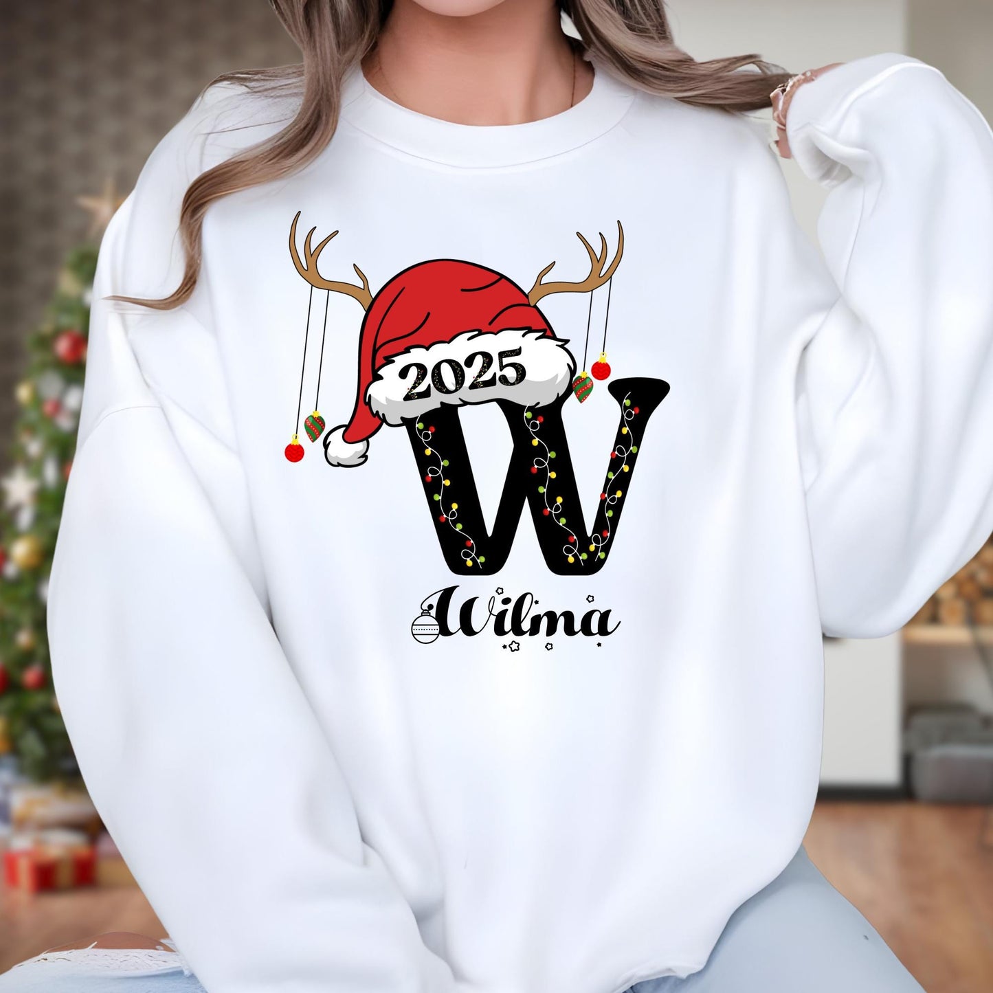 Personalized Family Christmas Sweatshirt: Custom Name Monogram with Santa Hat Christmas Gift