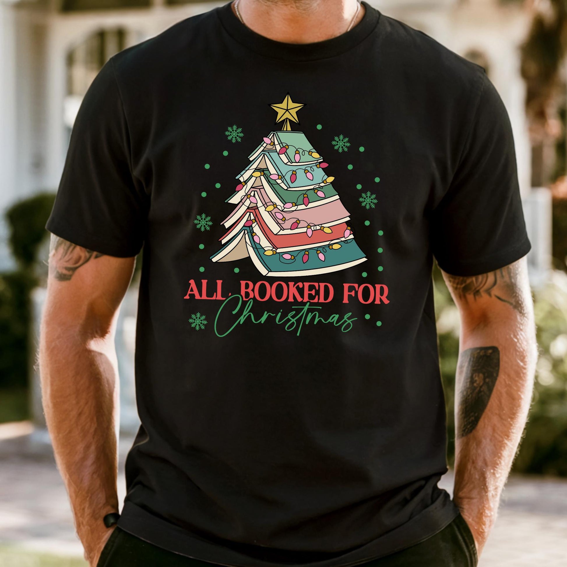 All Booked For Christmas Comfort Colors Shirt Gift for Librarian, Christmas Book Tree T-shirt