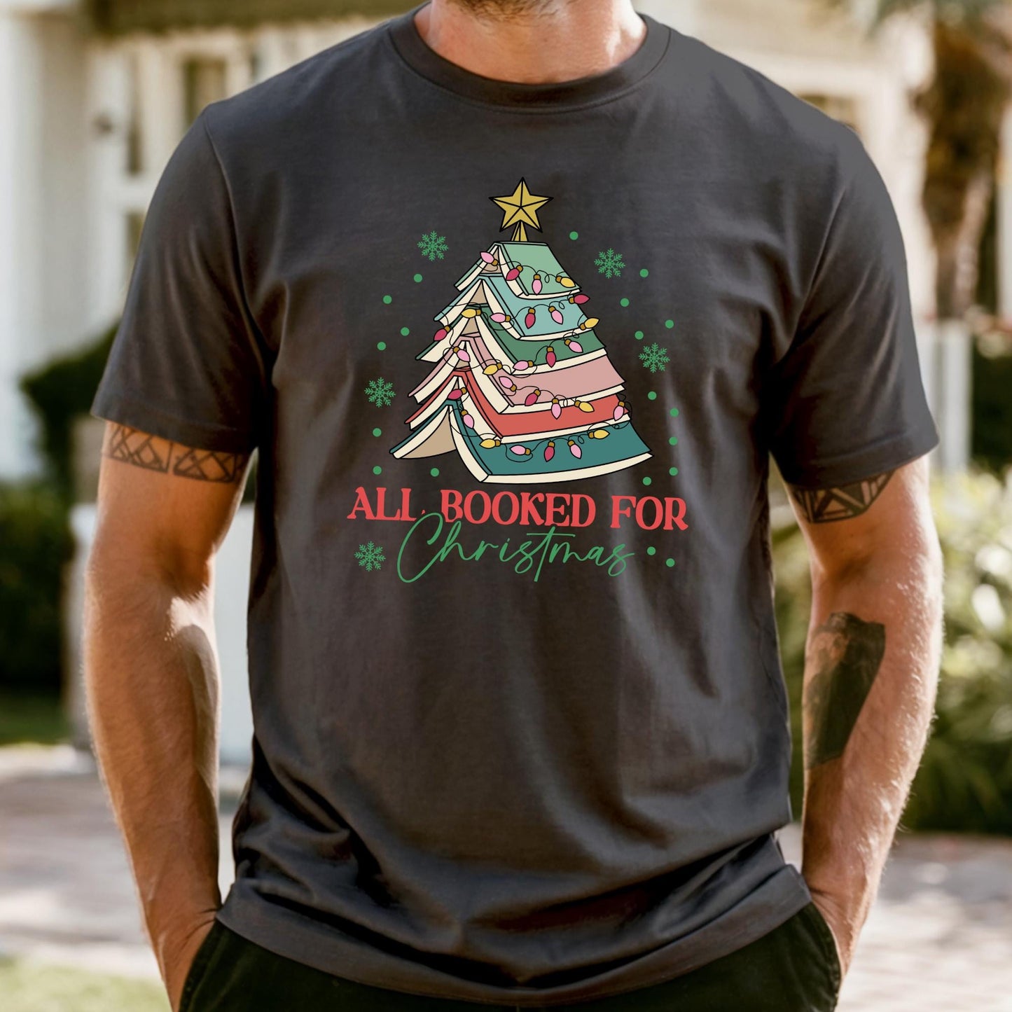 All Booked For Christmas Comfort Colors Shirt Gift for Librarian, Christmas Book Tree T-shirt