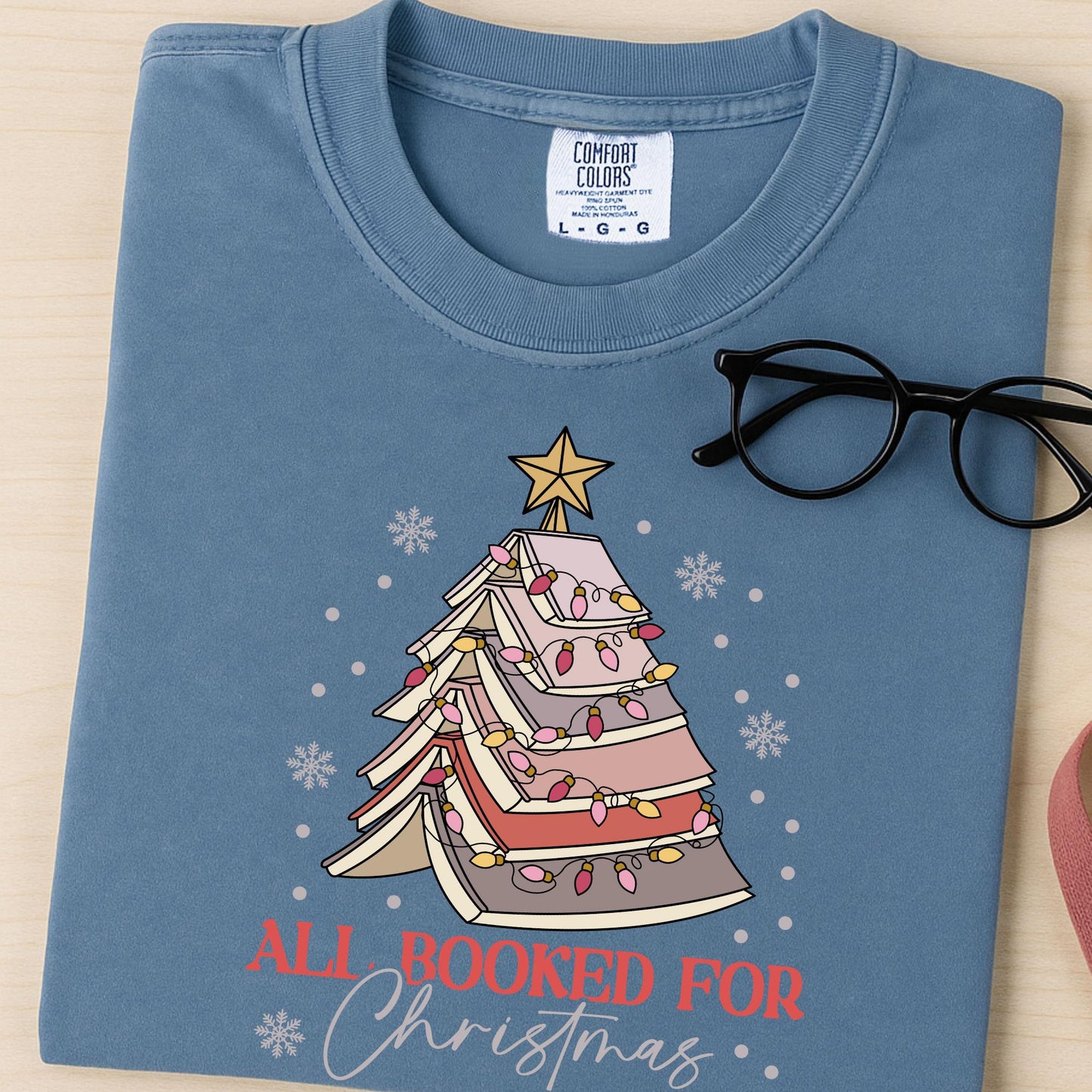 All Booked For Christmas Comfort Colors Shirt Gift for Librarian, Christmas Book Tree T-shirt