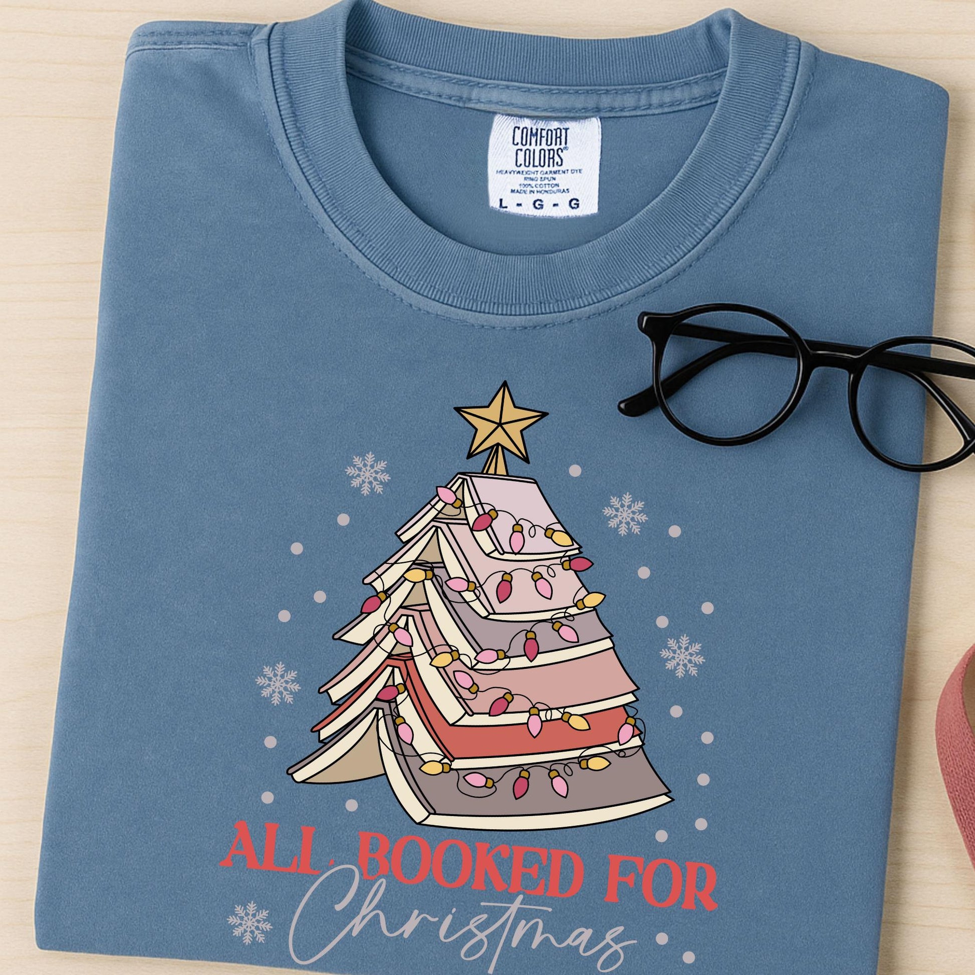 All Booked For Christmas Comfort Colors Shirt Gift for Librarian, Christmas Book Tree T-shirt