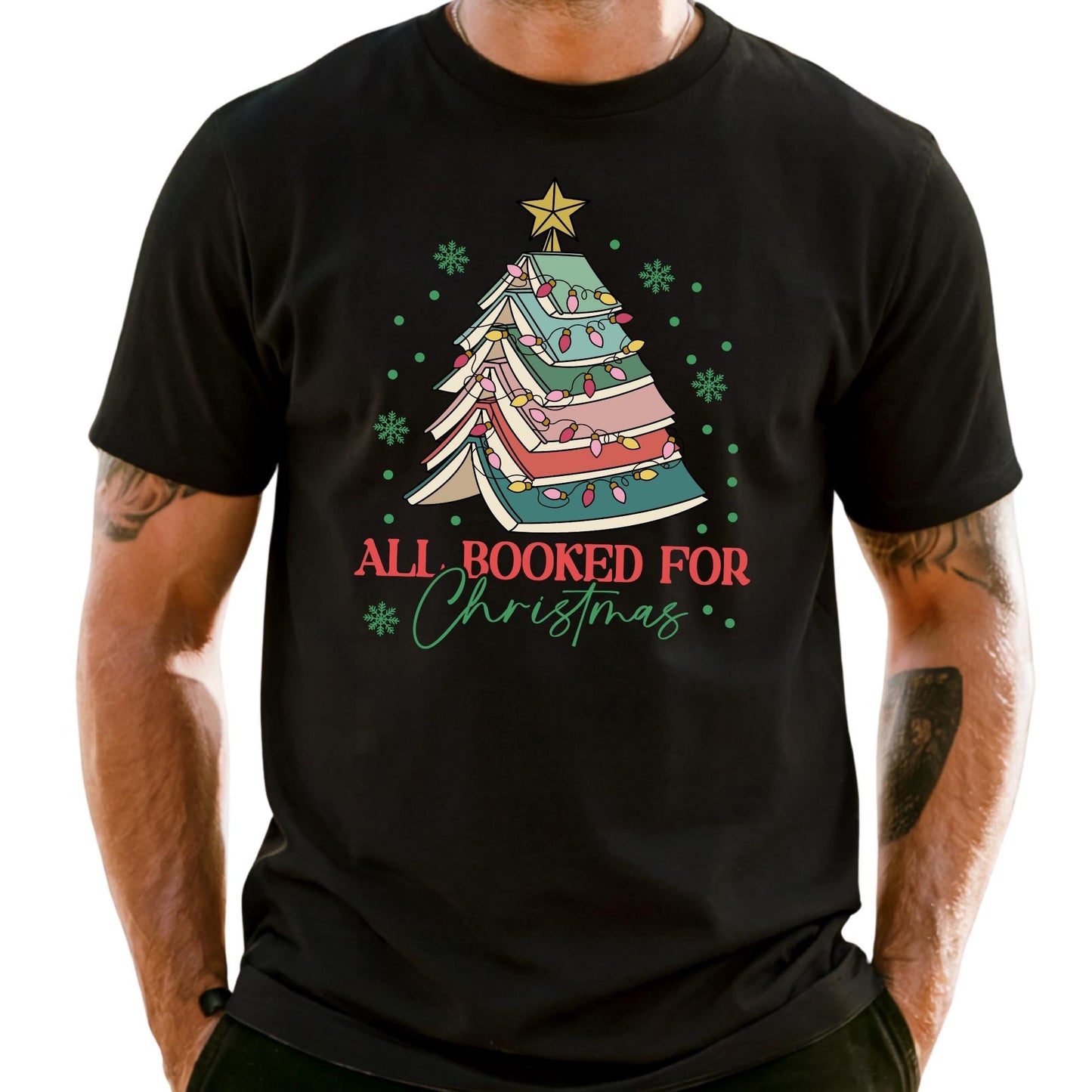 All Booked For Christmas Comfort Colors Shirt Gift for Librarian, Christmas Book Tree T-shirt
