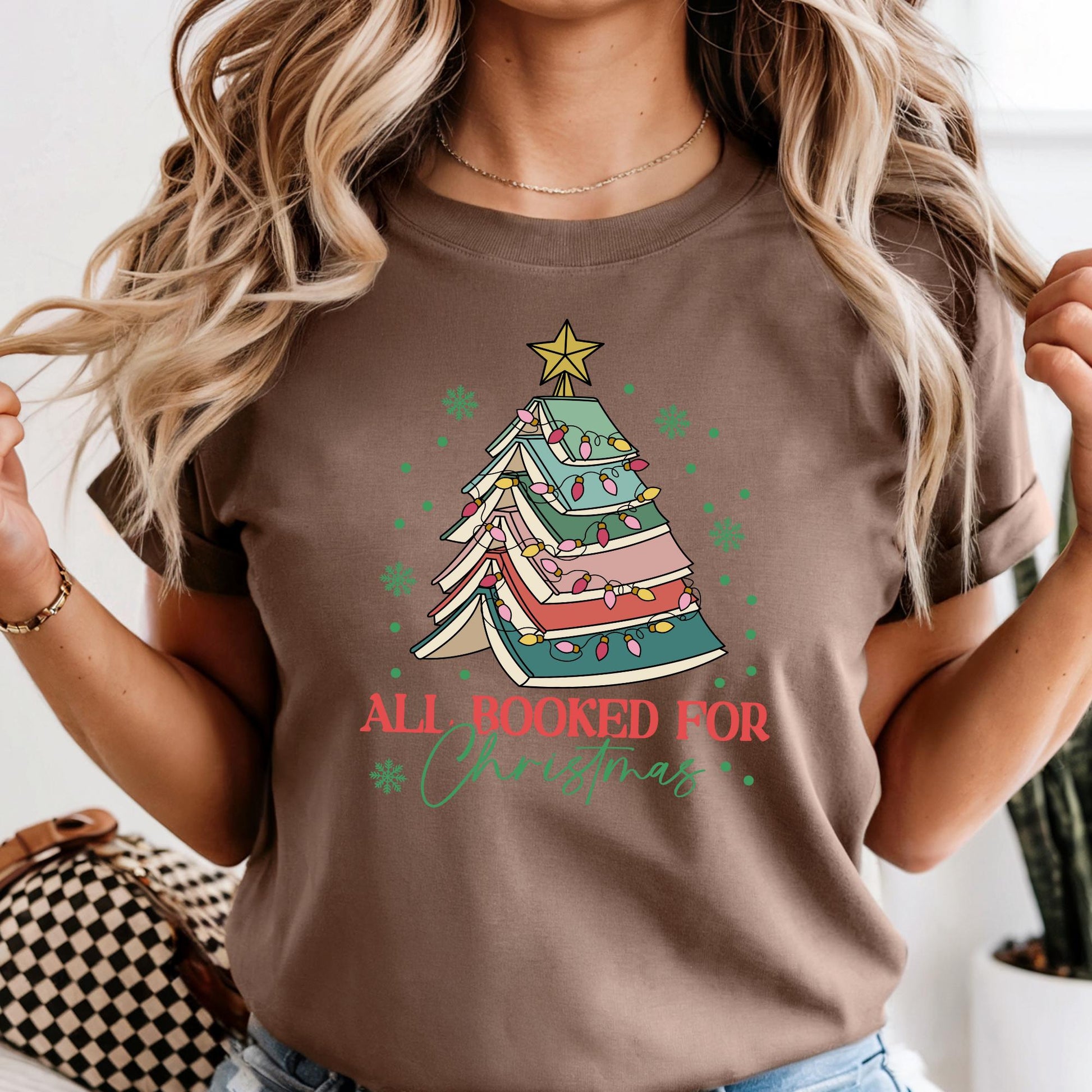 All Booked For Christmas Comfort Colors Shirt Gift for Librarian, Christmas Book Tree T-shirt