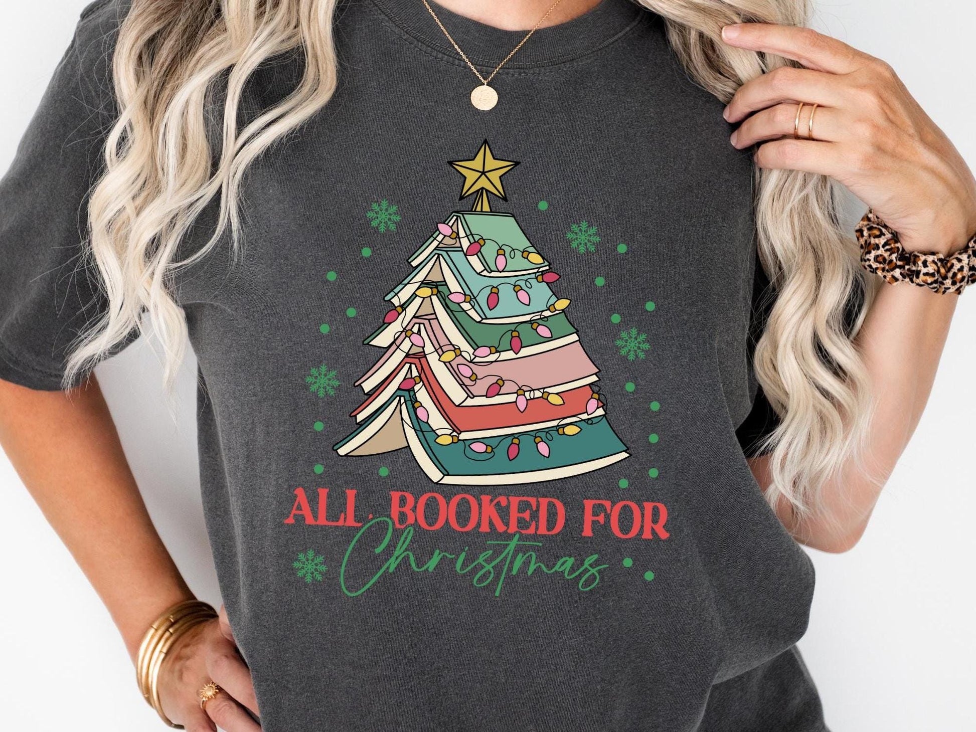 All Booked For Christmas Comfort Colors Shirt Gift for Librarian, Christmas Book Tree T-shirt