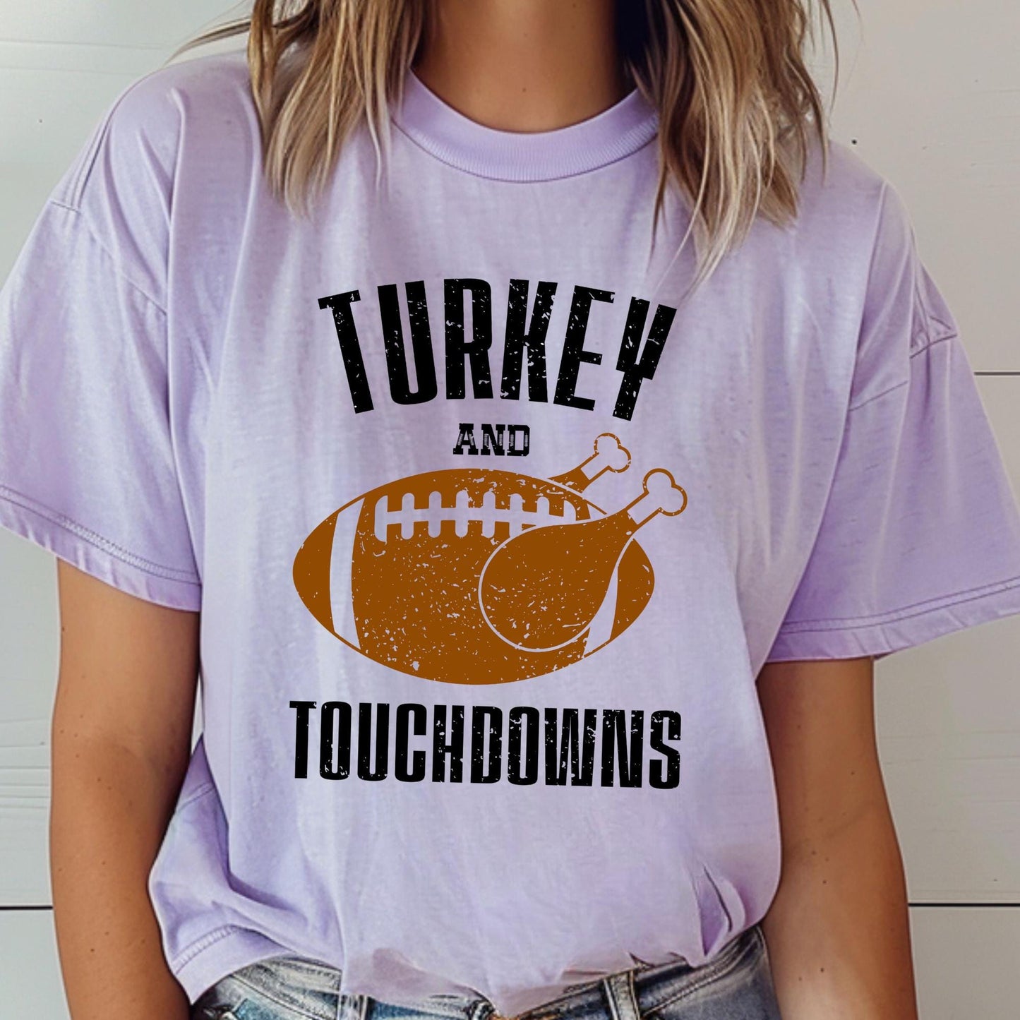 Comfort Colors® Turkey and Touchdowns Shirt, Thanksgiving Gift, Football Lover Tee