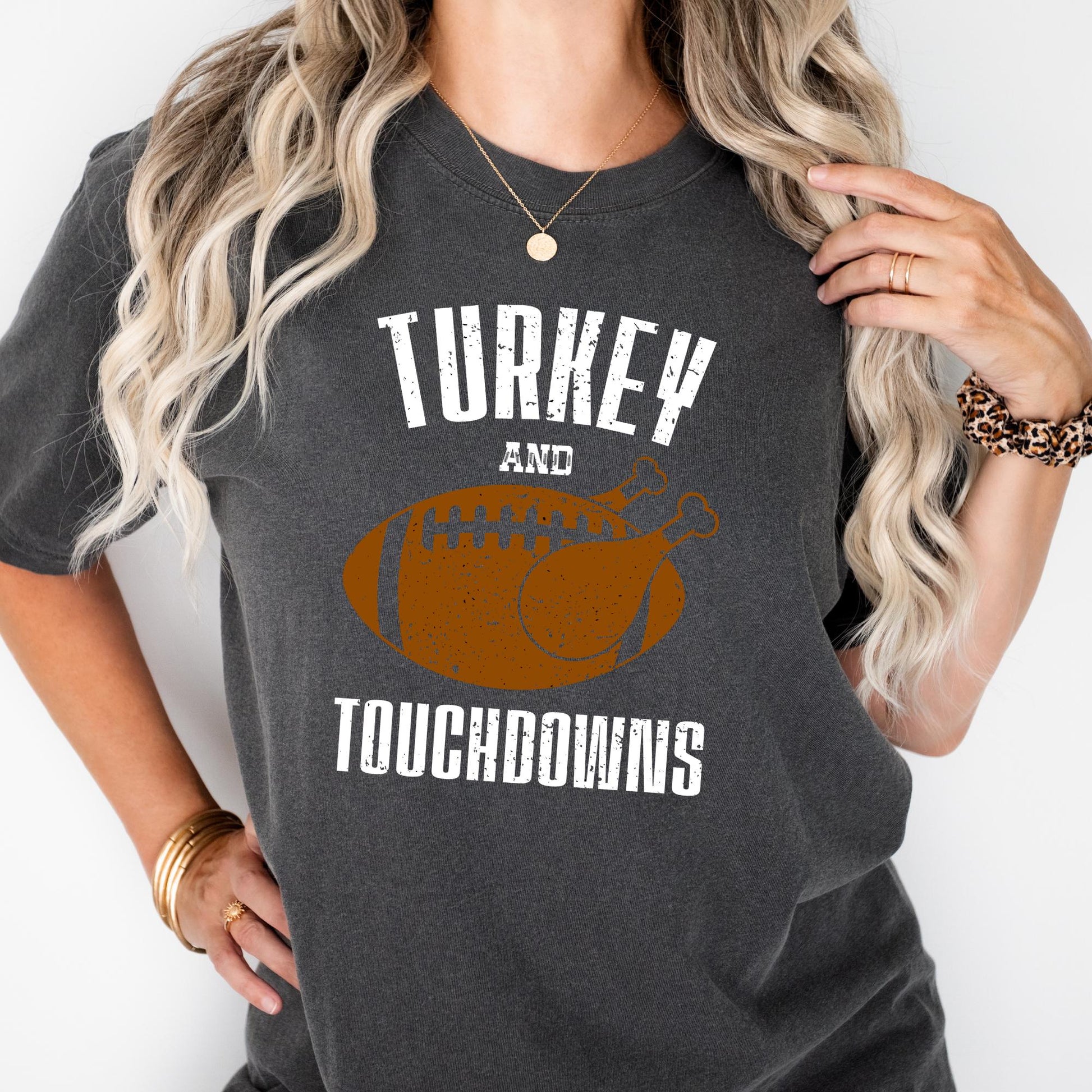 Comfort Colors® Turkey and Touchdowns Shirt, Thanksgiving Gift, Football Lover Tee