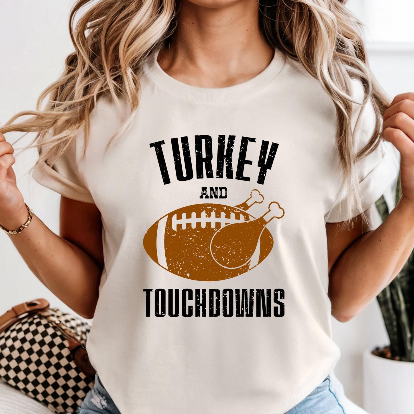 Comfort Colors® Turkey and Touchdowns Shirt, Thanksgiving Gift, Football Lover Tee