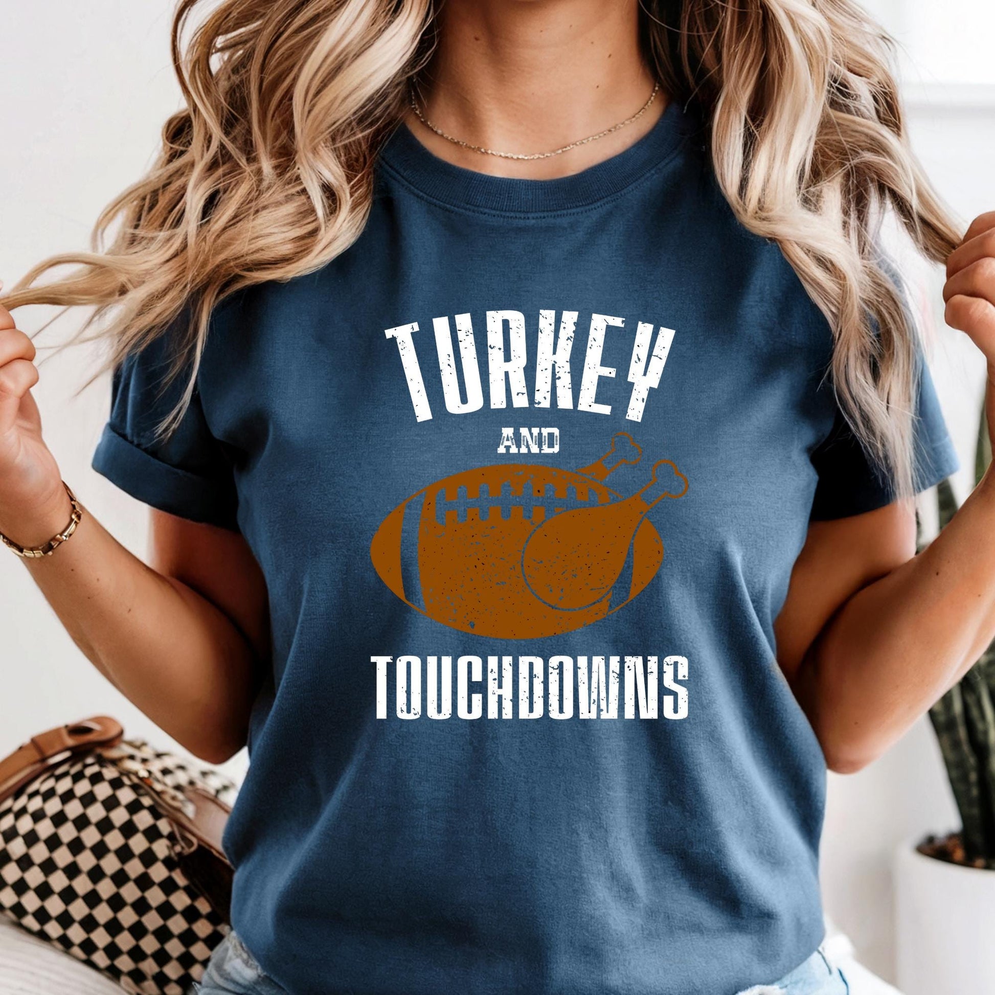 Comfort Colors® Turkey and Touchdowns Shirt, Thanksgiving Gift, Football Lover Tee